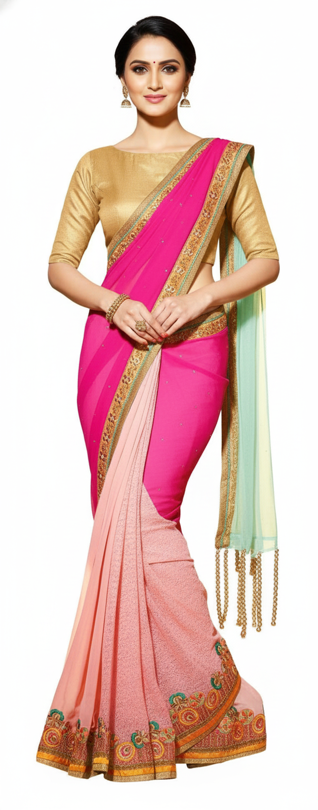 Designer Heavy Wedding Pink Saree with Indo Western Fusion Palla SC7606