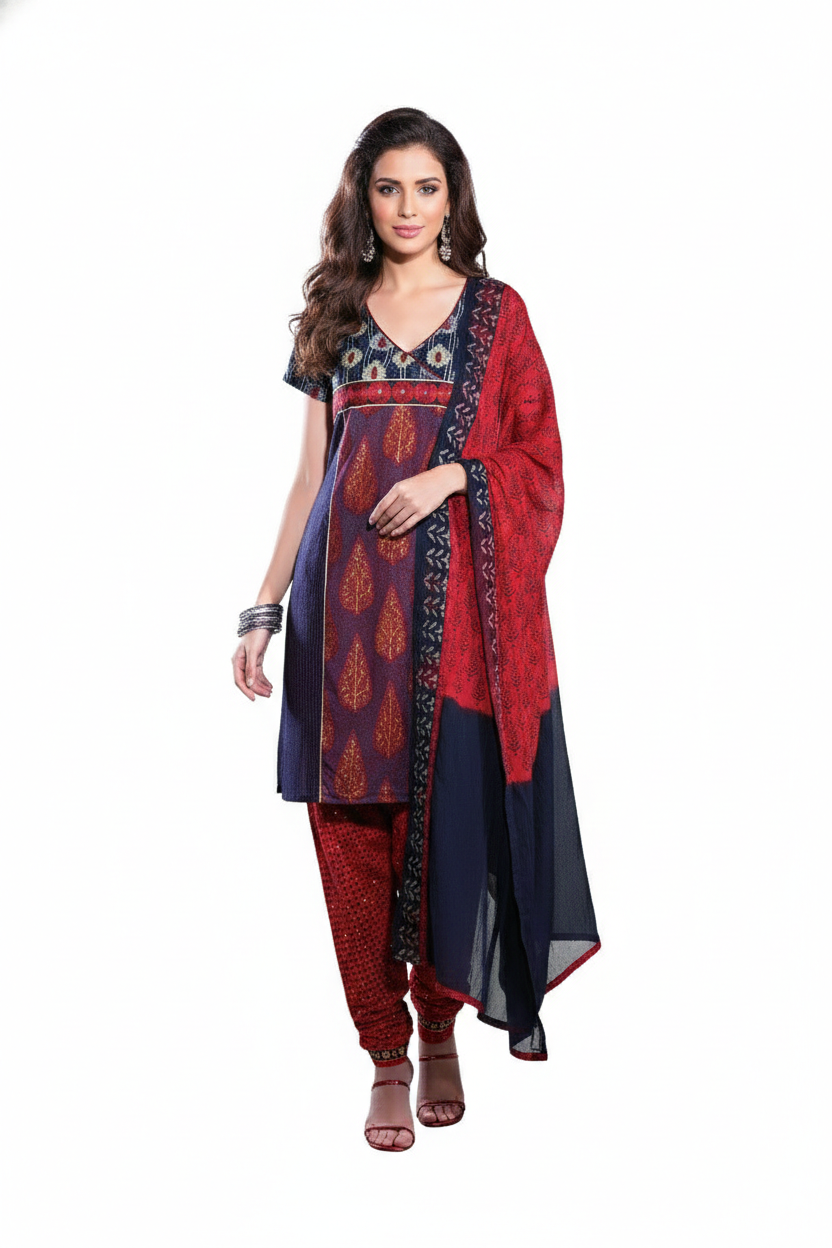 Blue Embellished Cotton Silk Stitched Salwar kameez Churidar SC2414