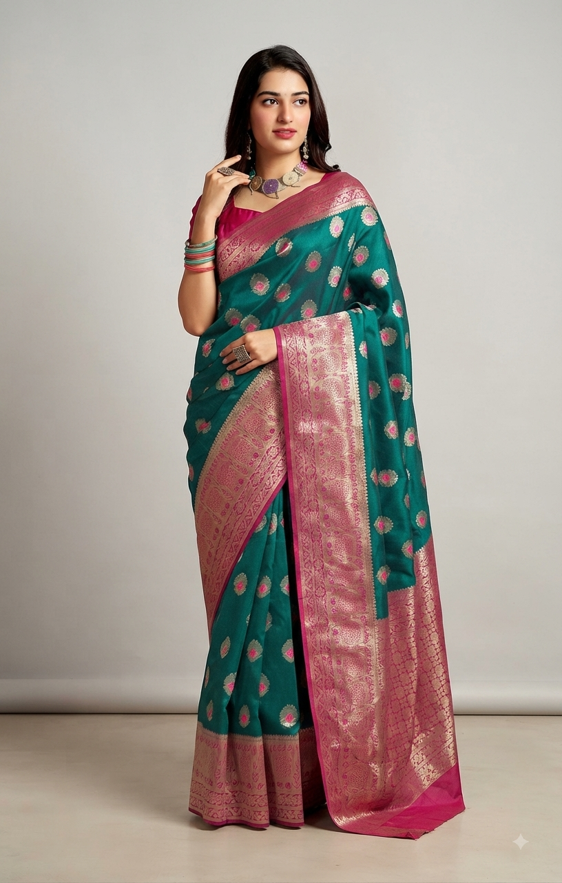 Designer Turquoise Green Weaven Pure Silk Saree MAN1308