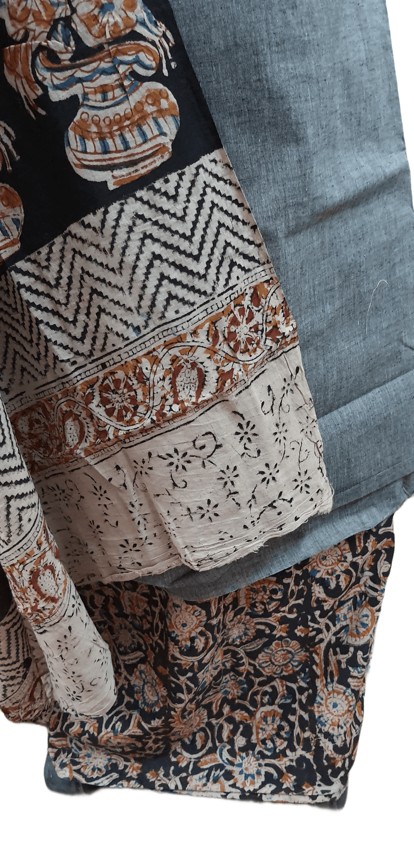 Grey Kalamkari Salwar Kameez Dress Material - Ethnic's By Anvi Creations