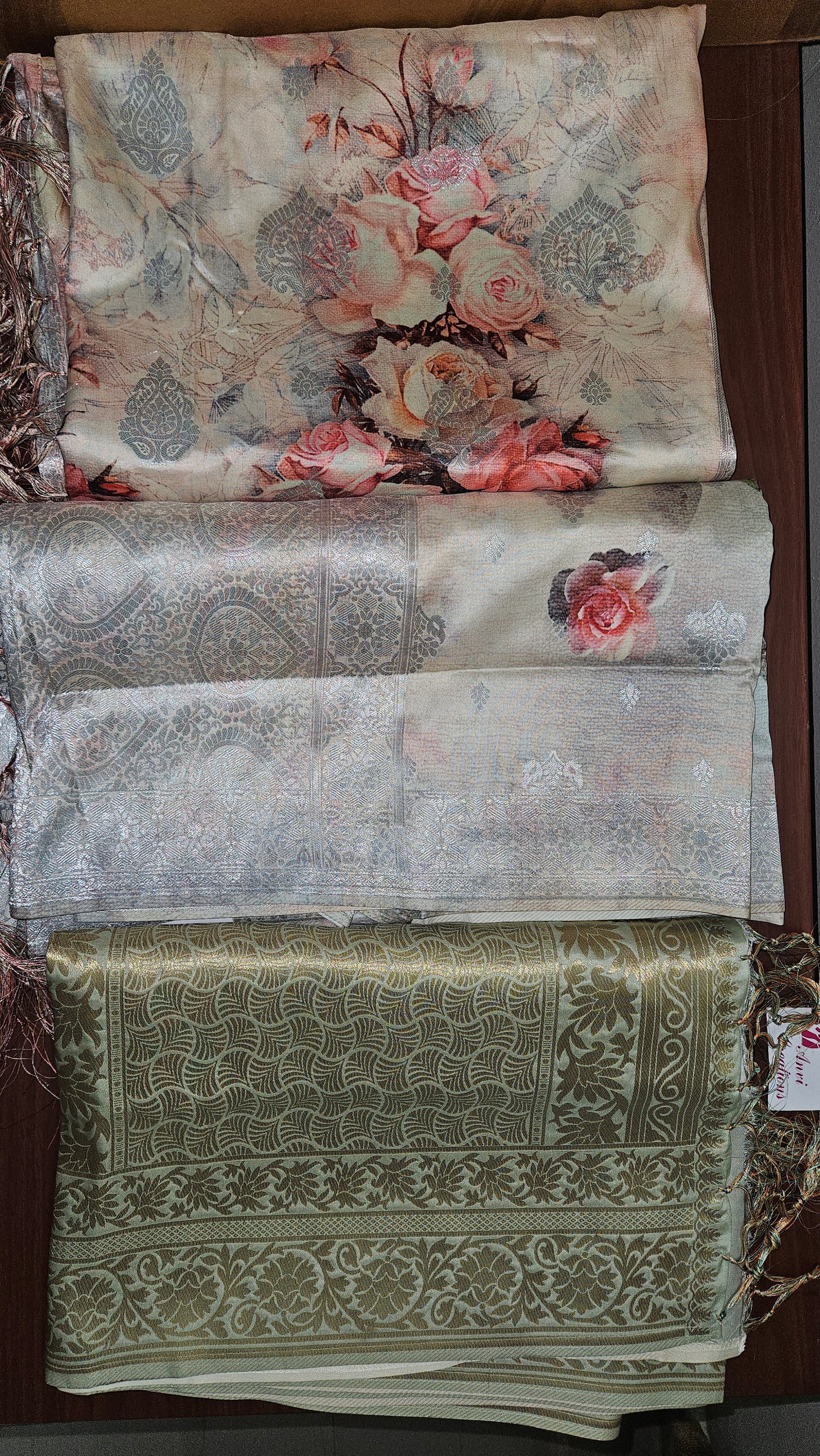 Set of 3 Banarasi Semi Silk Sarees with All-Over Digital Floral Print & Rich Zari Weave | Wholesale Combo