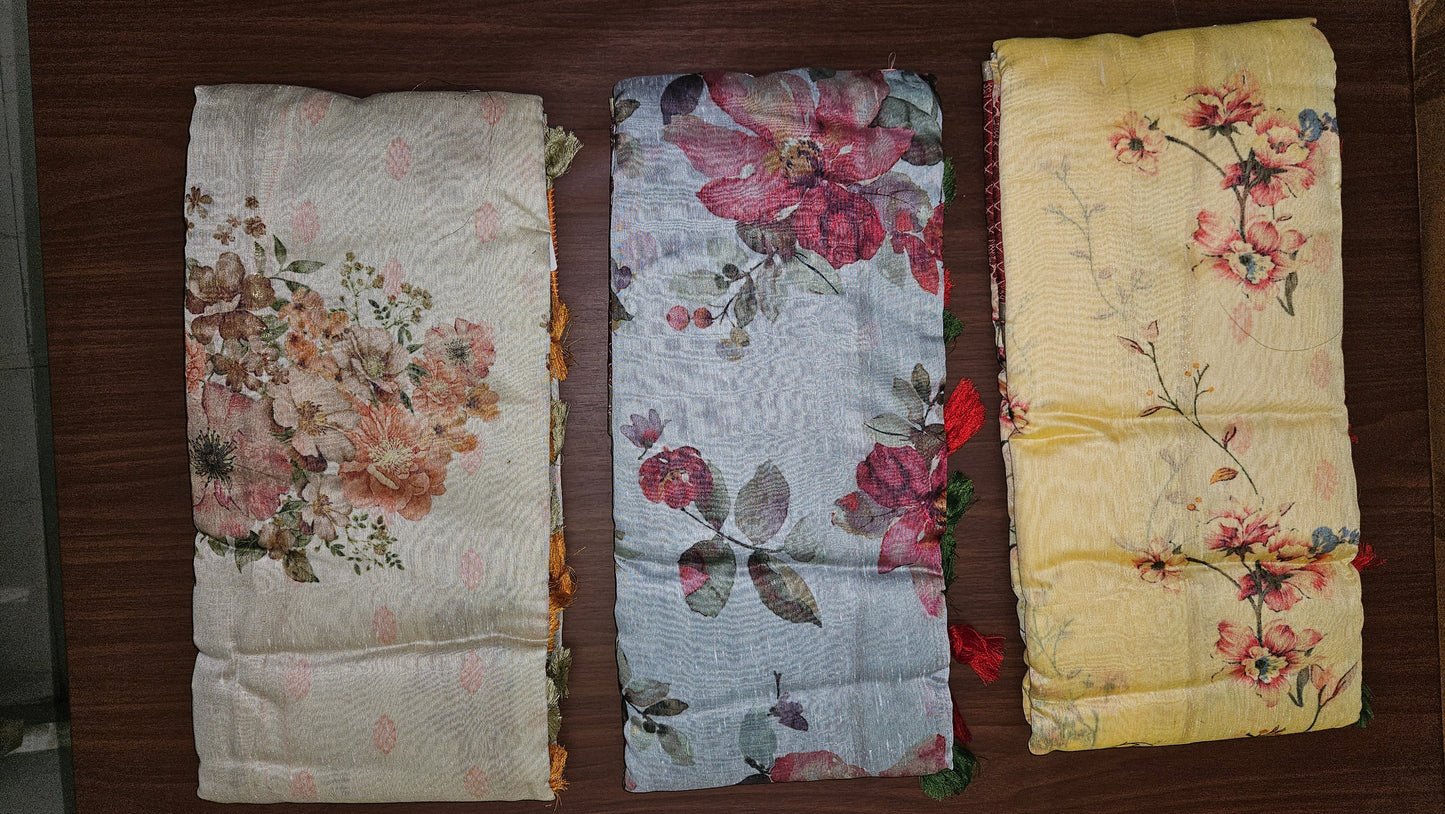 Wholesale Set of 3 Soft Linen Cotton Sarees with Digital Print & Weaving Border PC