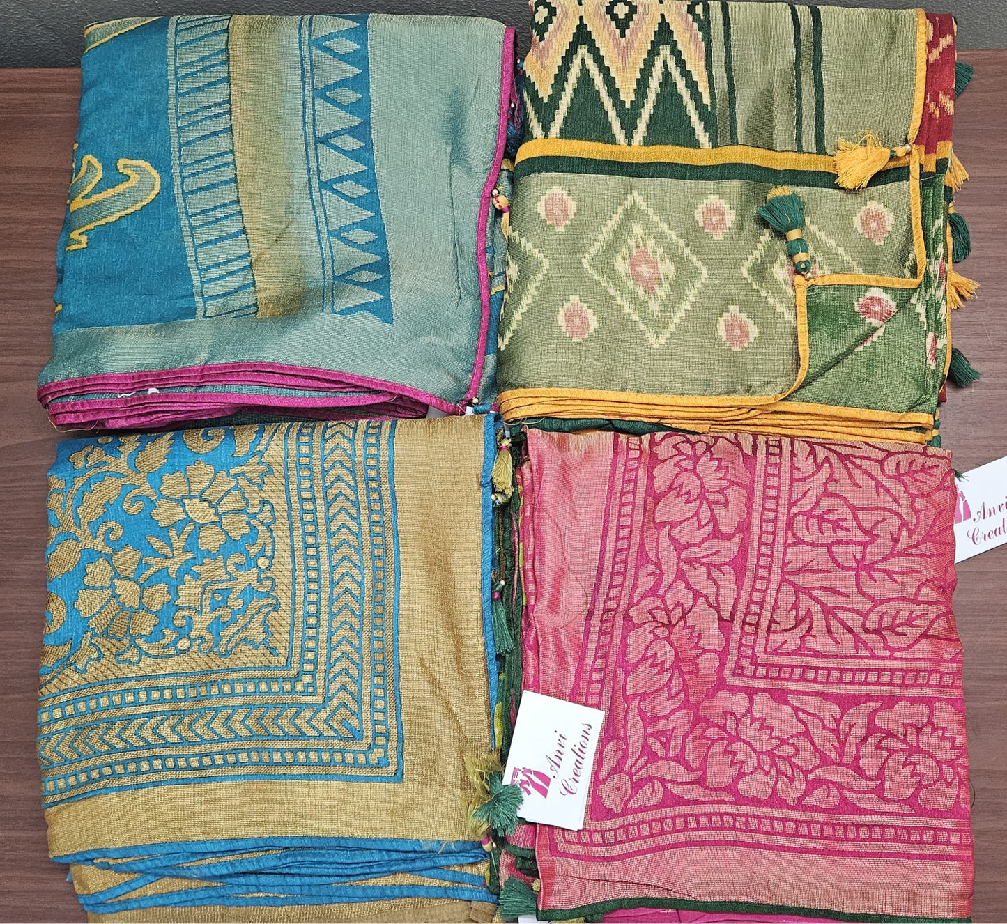 Wholesale Combo Set of 4 Designer Brasso Silk Printed Sarees with Exclusive Embroidered Blouse | Soft Weaven Fabric | Festive & Daily Wear