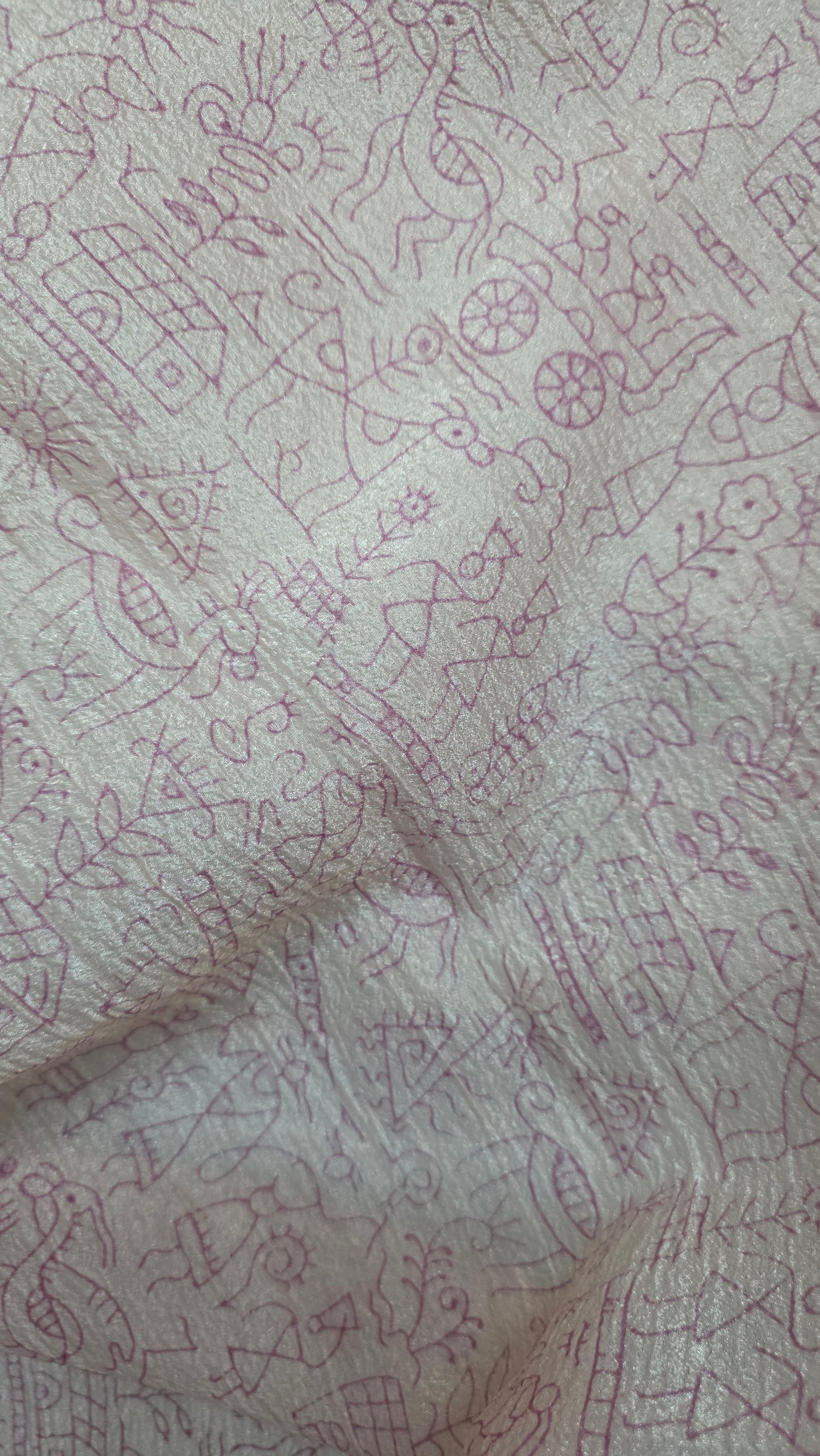 Light Pink Crush Tissue Madhubani printed embroidery Saree