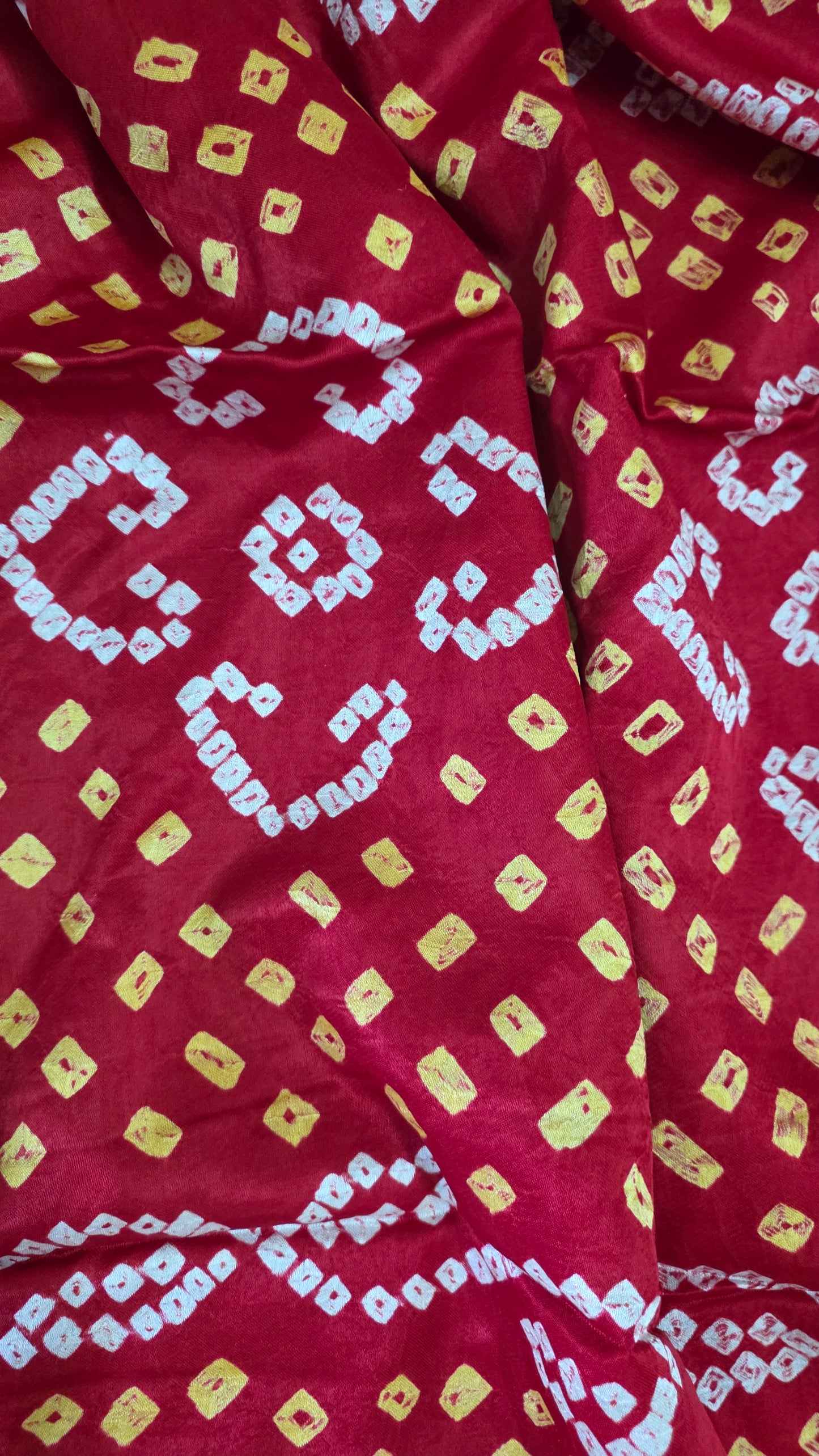 Red Jaipuri Handcrafted Modal Gajji Bandhani Saree with Lagdi Patta Authentic Bandhej BANL04
