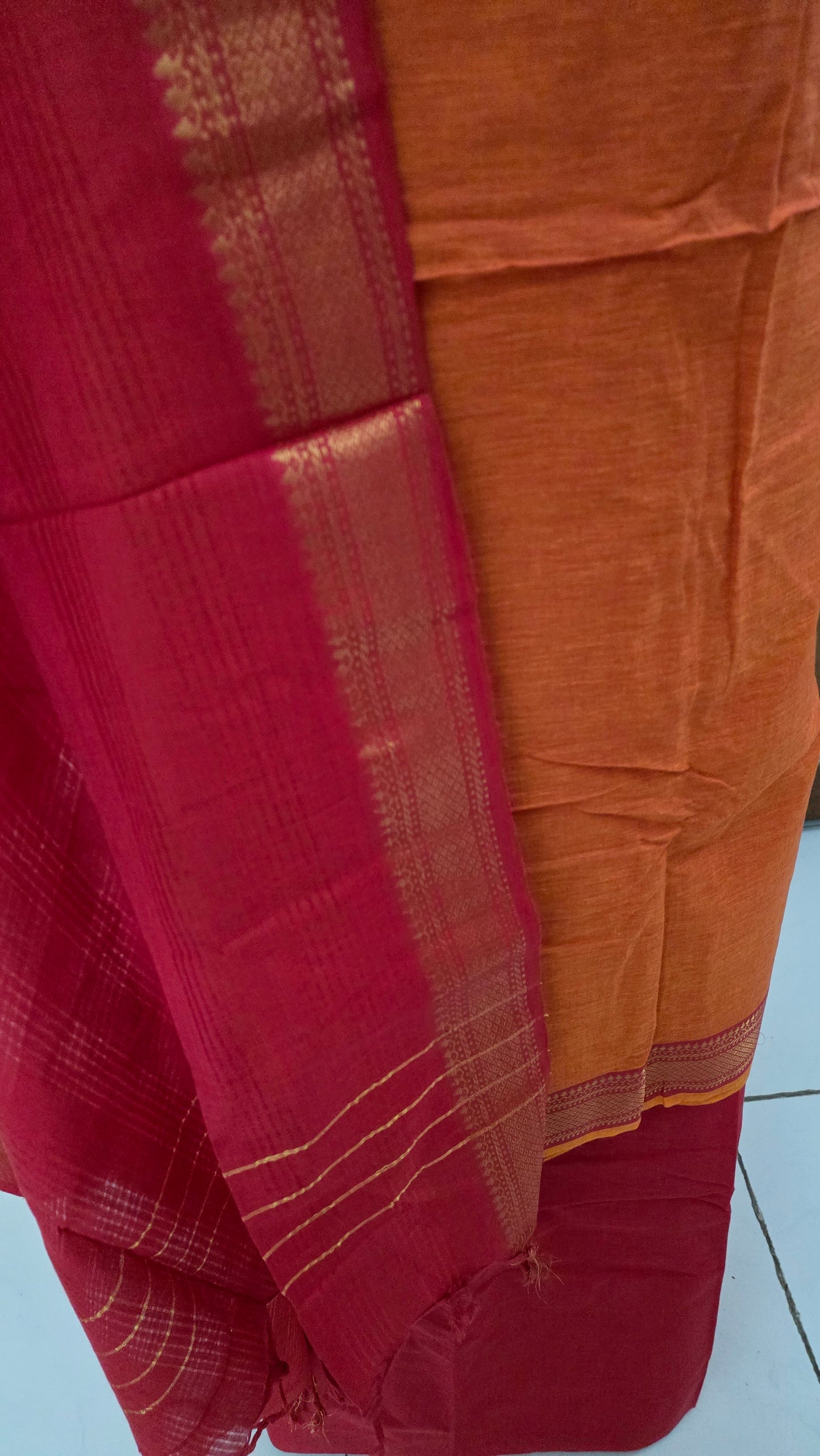 Orange Handloom Pure South Cotton Suit Dress Material