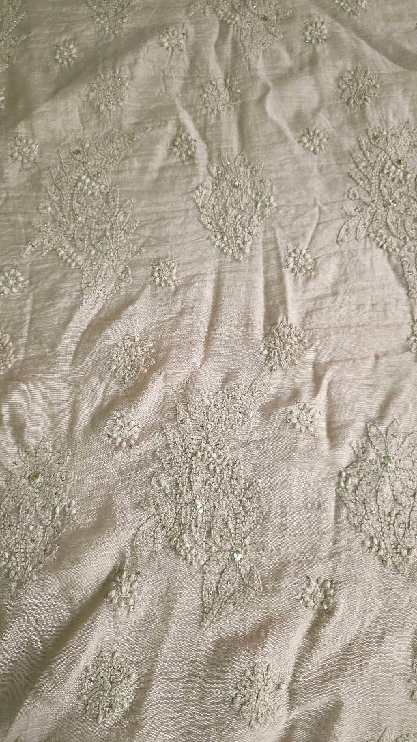 Chikankari Hand Work Mul Chanderi Golden Beige Saree