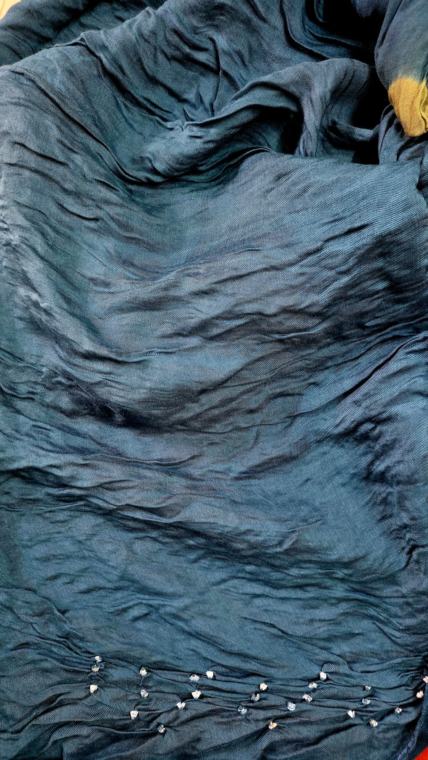 Multi Rainbow Palla Teal Blue Gajji Modal Bandhej Bandhani saree