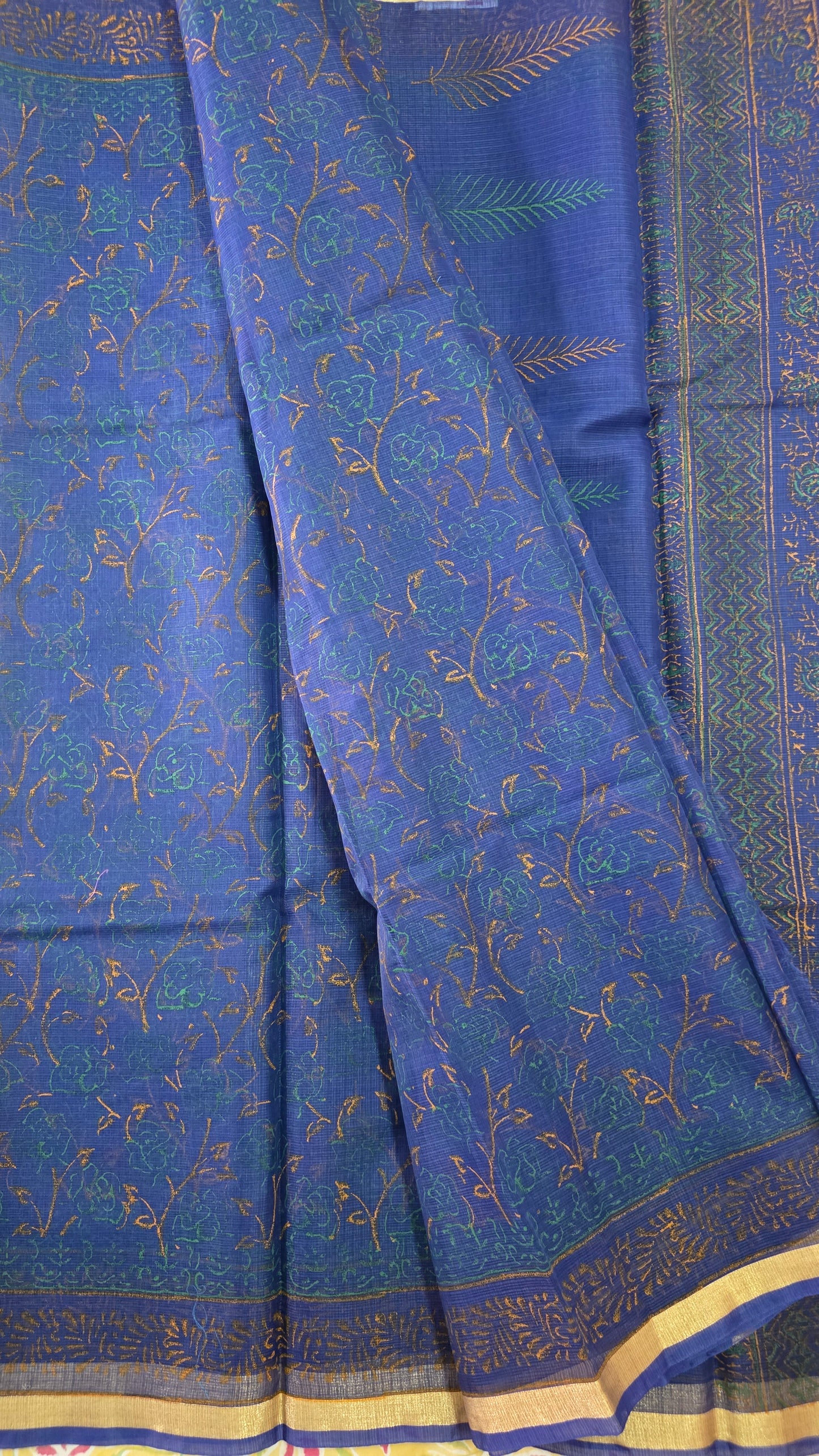 Designer Blue Gold Border Kota Cotton Printed Saree KCS70