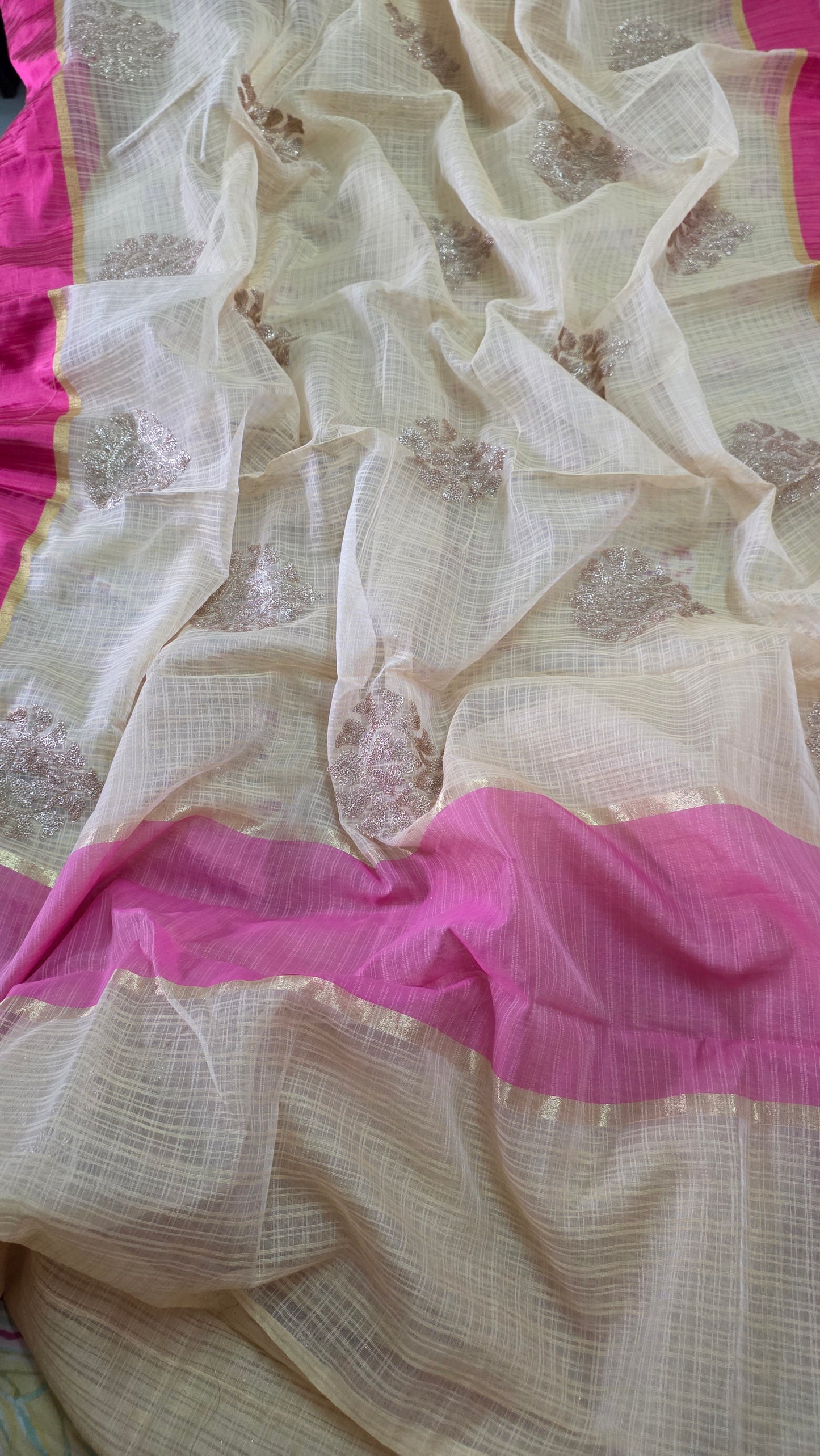 Designer Beige Kota Cotton Embroidered Saree KCS103
