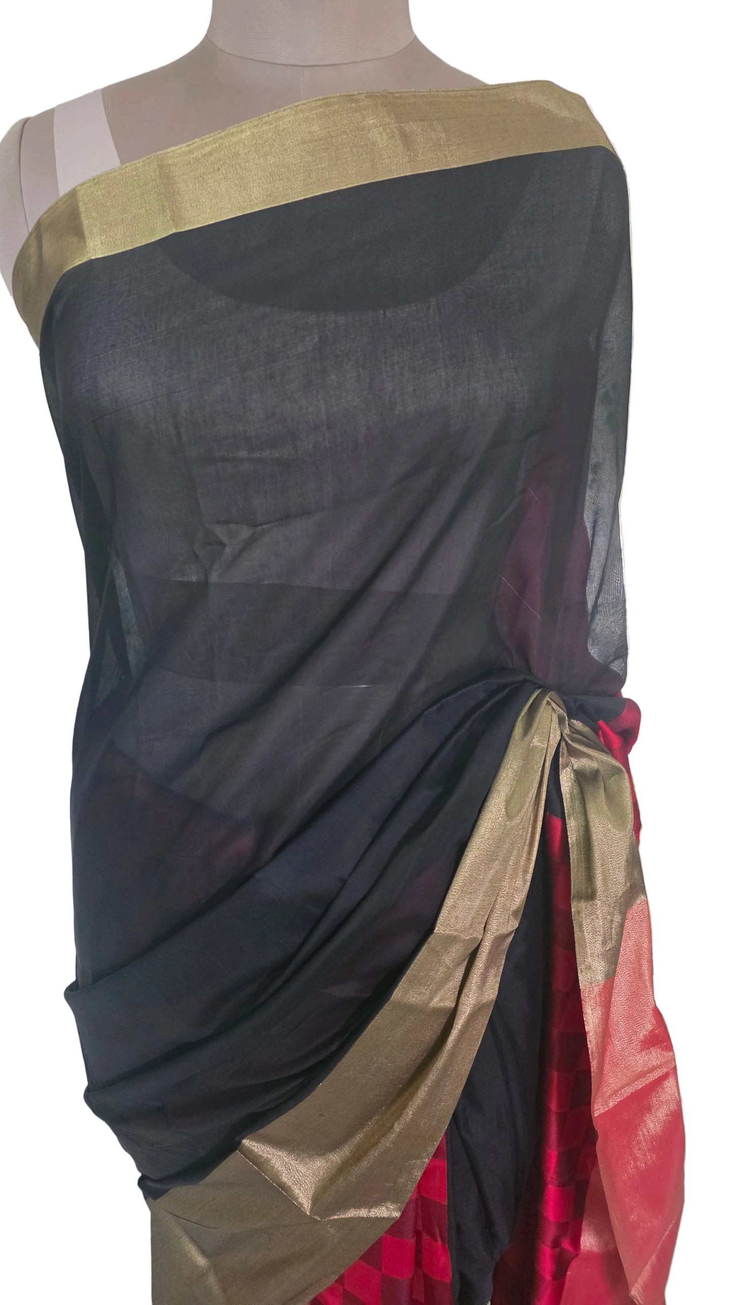 <transcy>Saree Lacey Noir Coton Soie Zari Border</transcy>