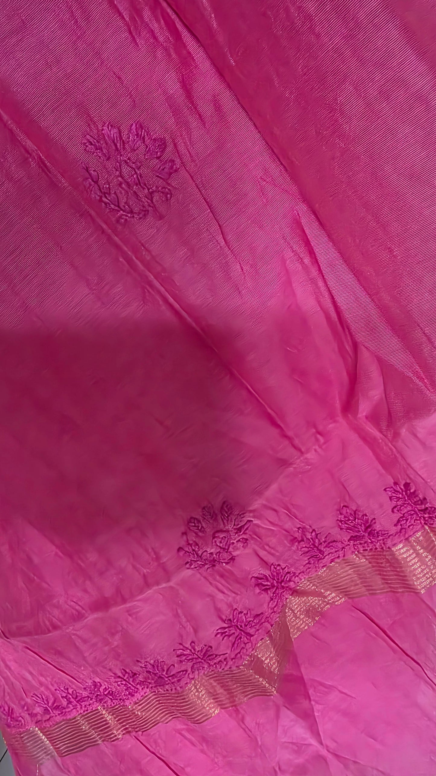 Magenta Pink Mul Chanderi Chikankari Two piece Suit Dress Material