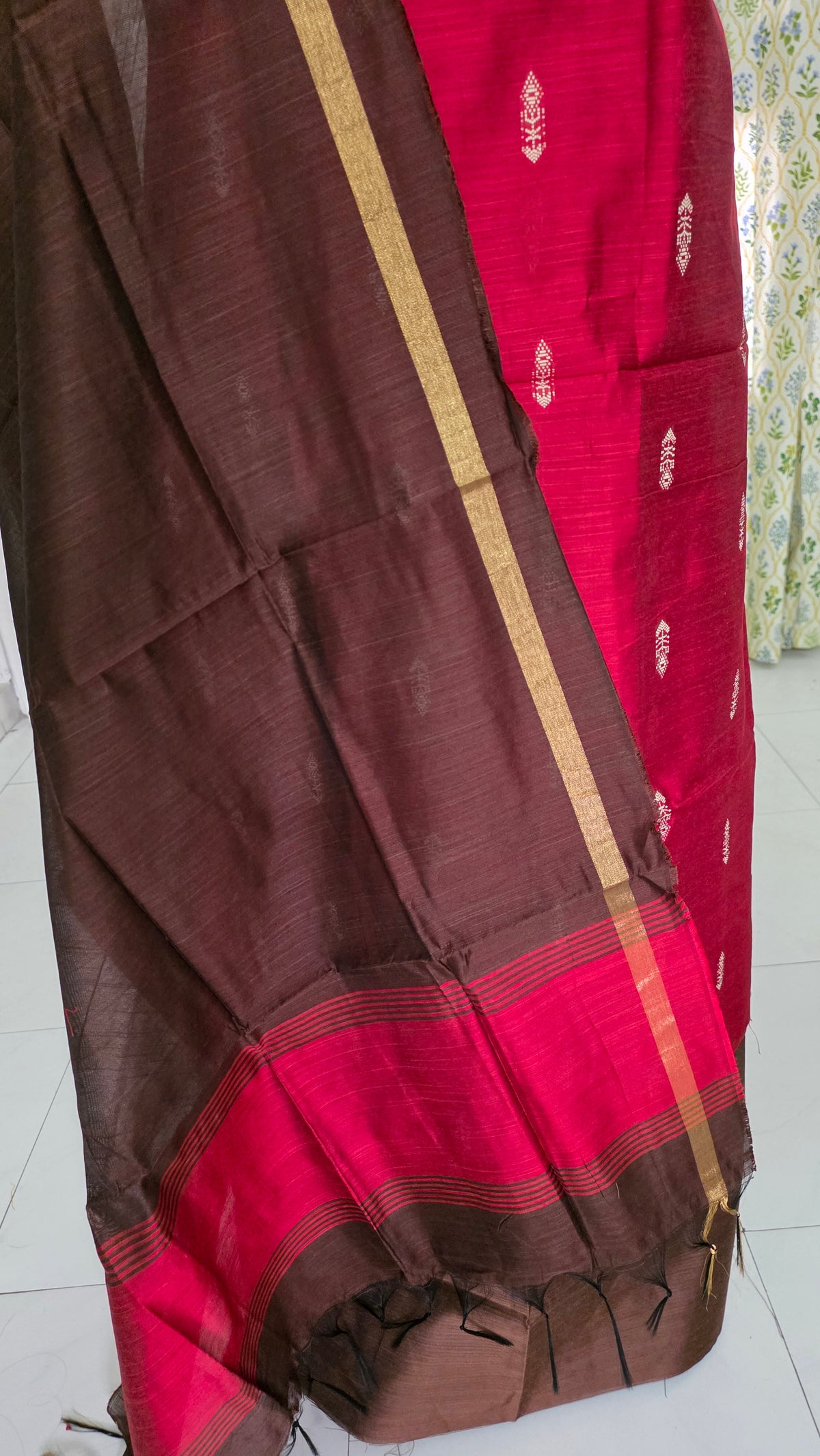 Maroon Brown Cotton Silk Weaving Unstitched dress material Suit set