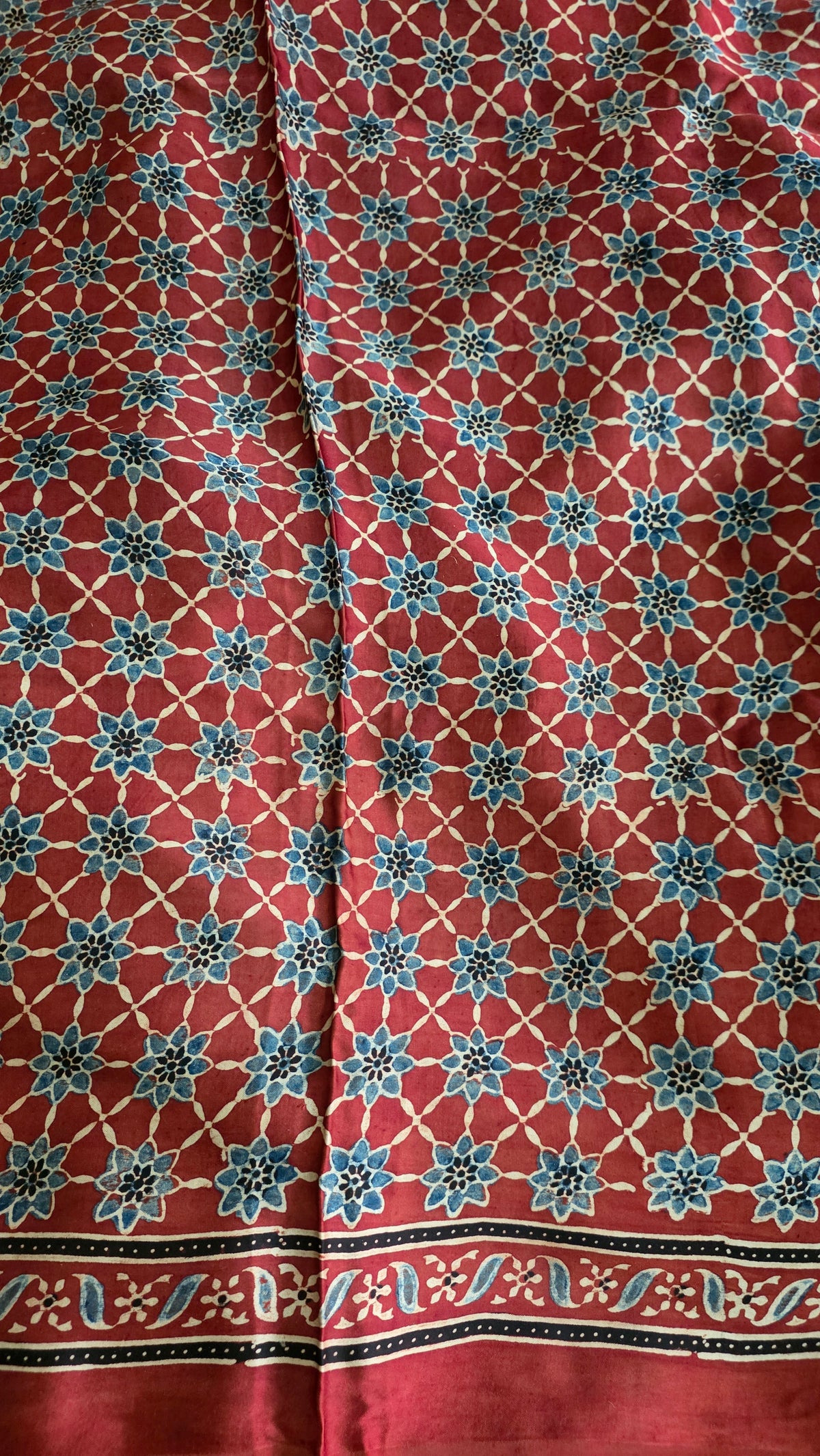 Reddish Maroon Ajrakh Block printed Modal Silk Saree VD02