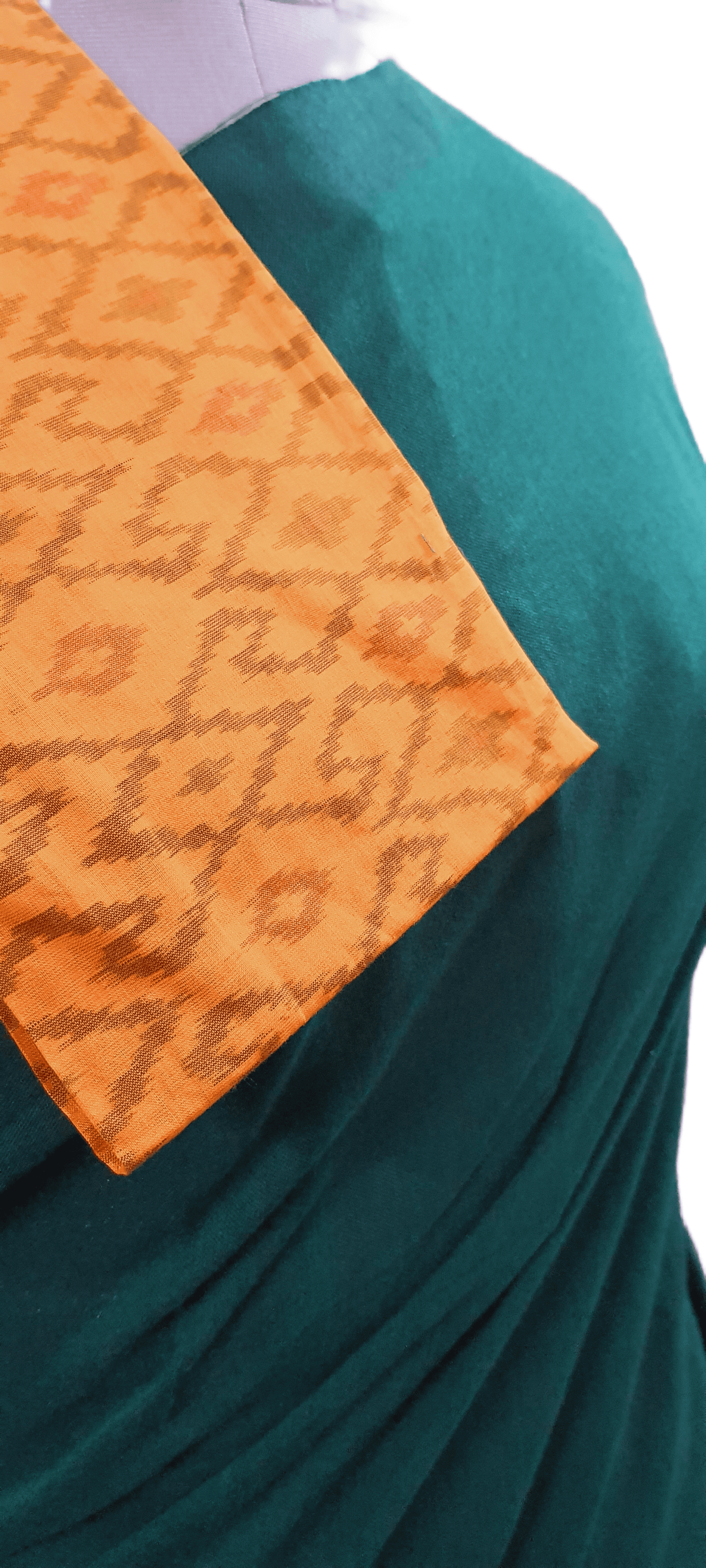 Dark Green Handloom Cotton Saree with Pure Ikkat Silk Blouse BHR01 - Ethnic's By Anvi Creations