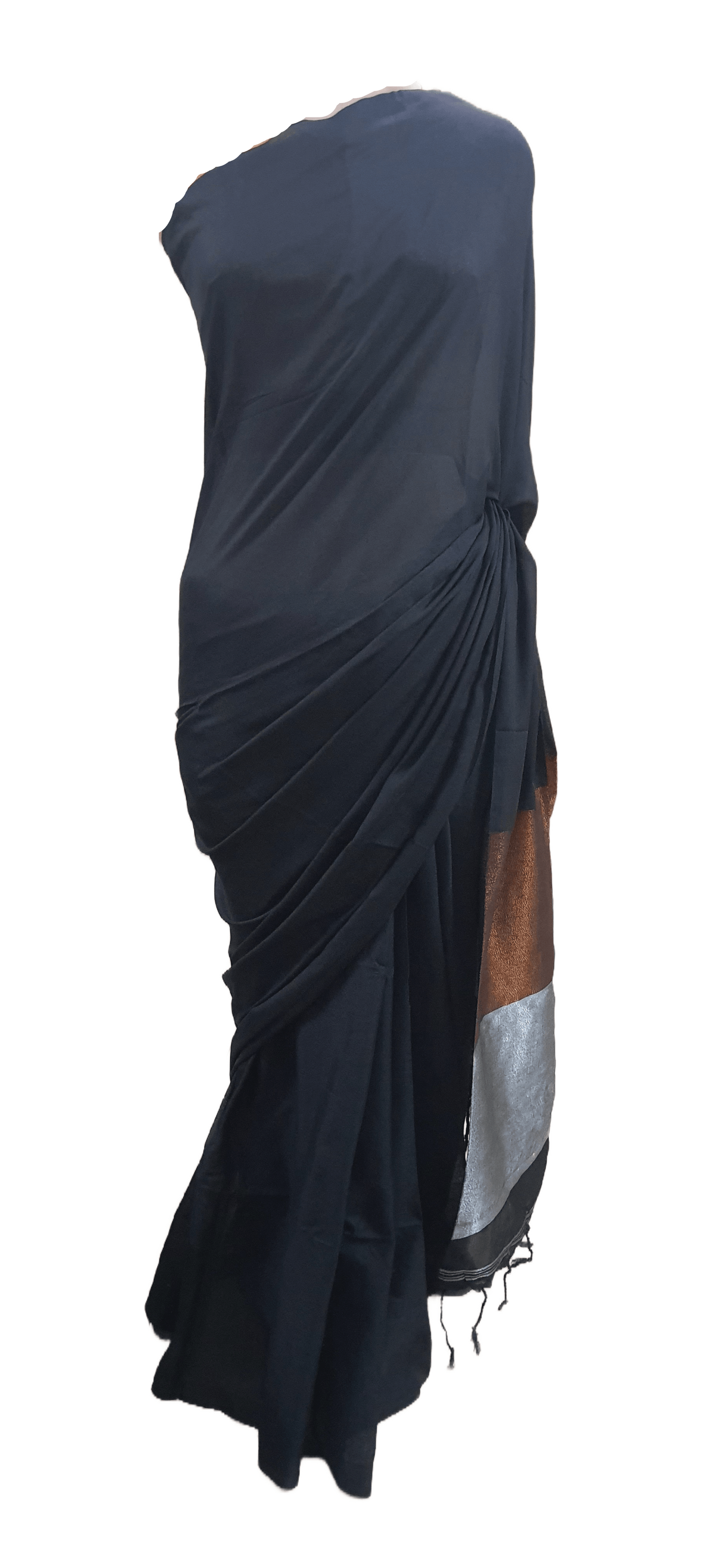 Black Handloom Cotton Saree with Pure Ikkat Silk Blouse BHR02 - Ethnic's By Anvi Creations