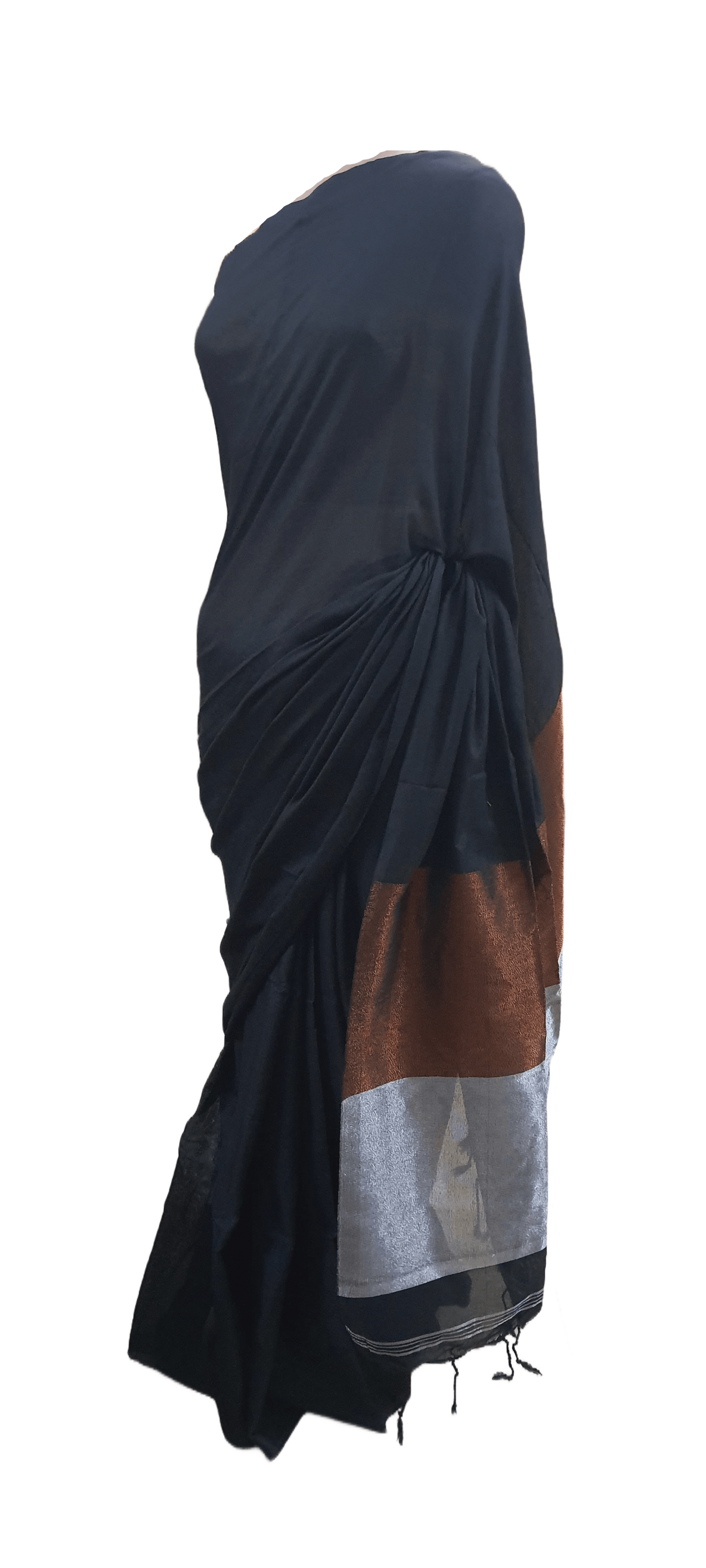 Black Handloom Cotton Saree with Pure Ikkat Silk Blouse BHR02 - Ethnic's By Anvi Creations