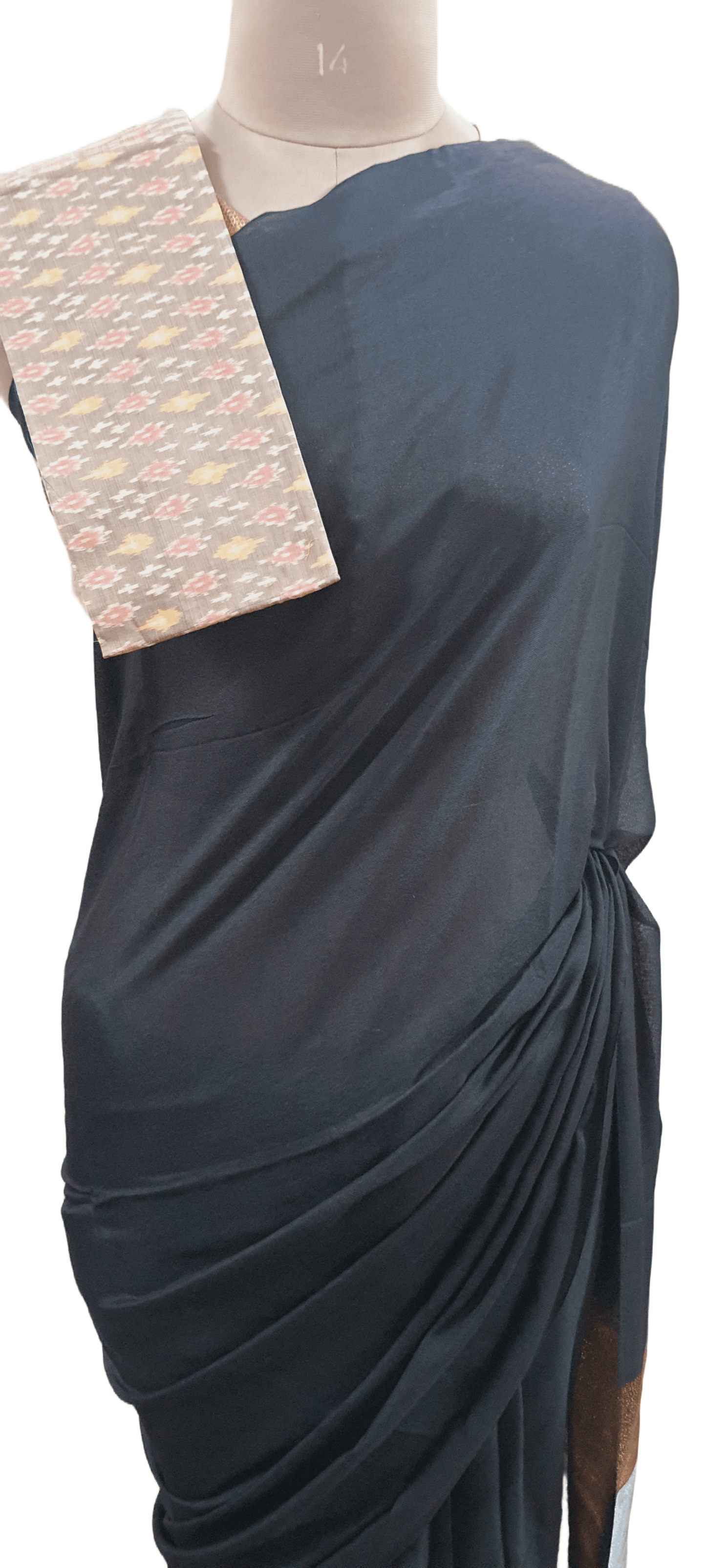 Black Handloom Cotton Saree with Pure Ikkat Silk Blouse BHR02 - Ethnic's By Anvi Creations