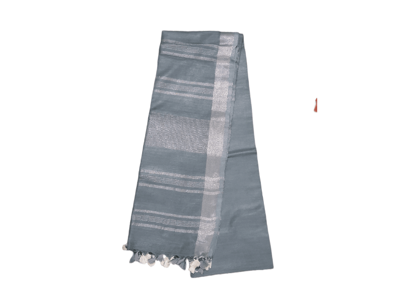 Grey Linen Cotton Saree with Pure Ikkat Cotton Blouse BHR03 - Ethnic's By Anvi Creations