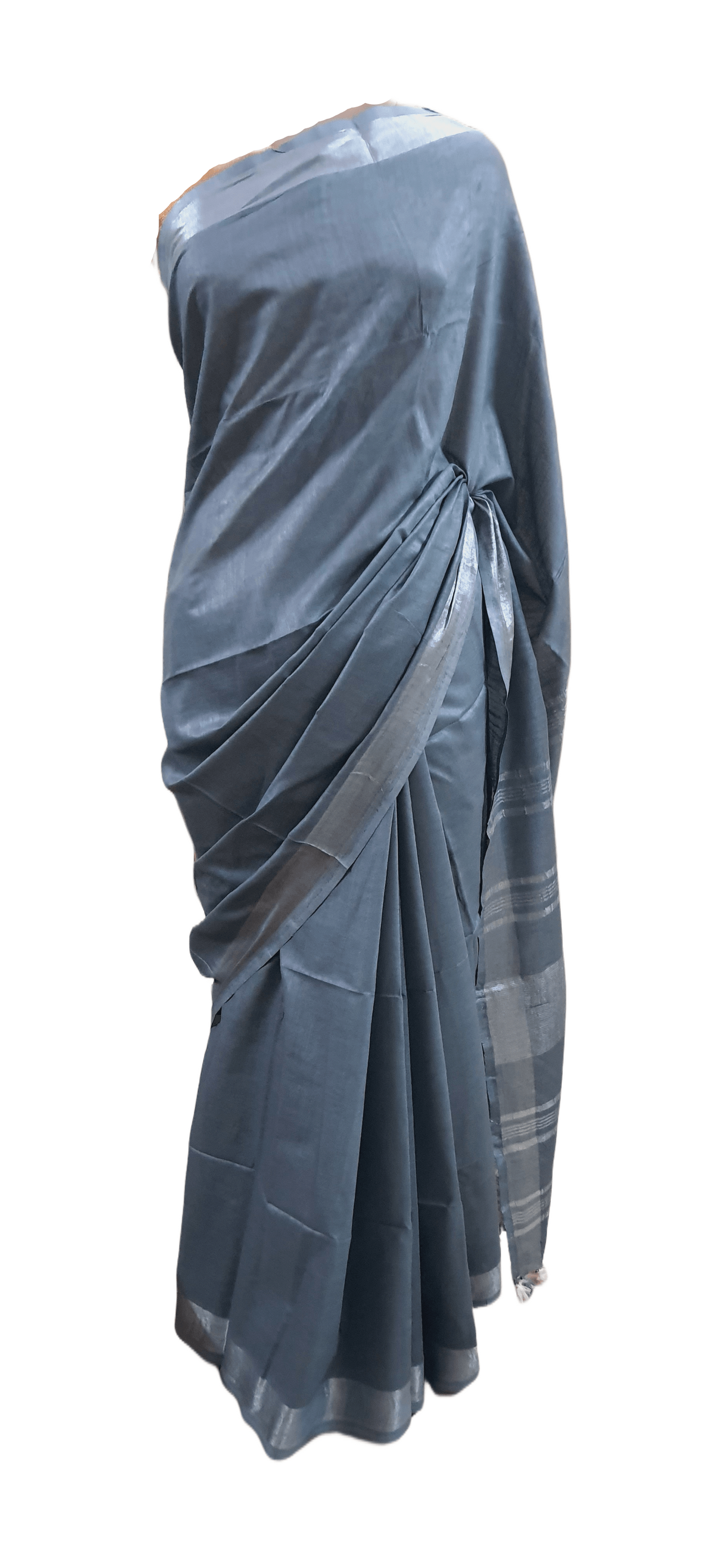 Grey Linen Cotton Saree with Pure Ikkat Cotton Blouse BHR03 - Ethnic's By Anvi Creations
