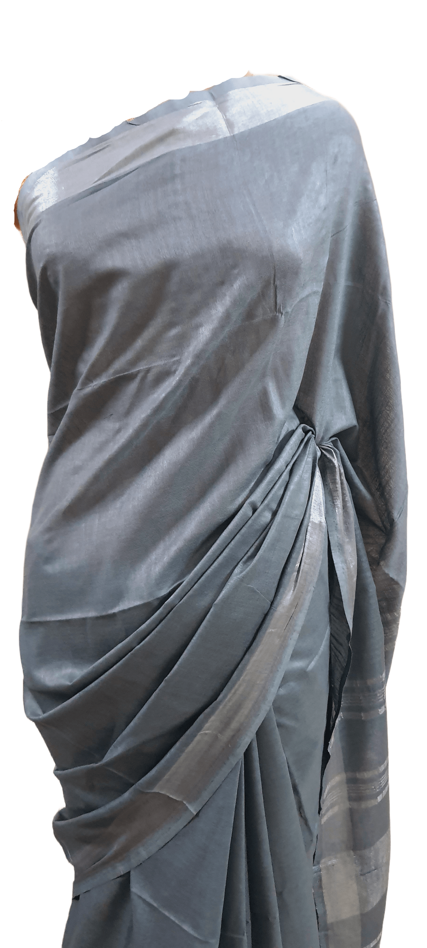 Grey Linen Cotton Saree with Pure Ikkat Cotton Blouse BHR03 - Ethnic's By Anvi Creations
