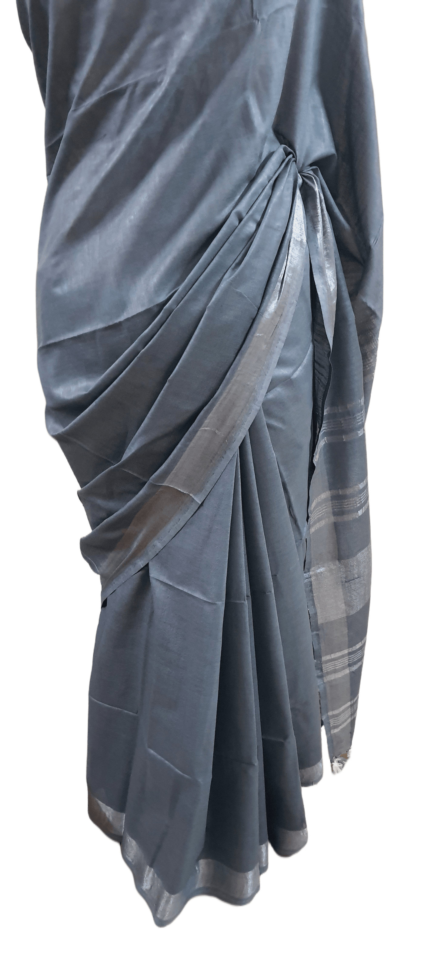 Grey Linen Cotton Saree with Pure Ikkat Cotton Blouse BHR03 - Ethnic's By Anvi Creations