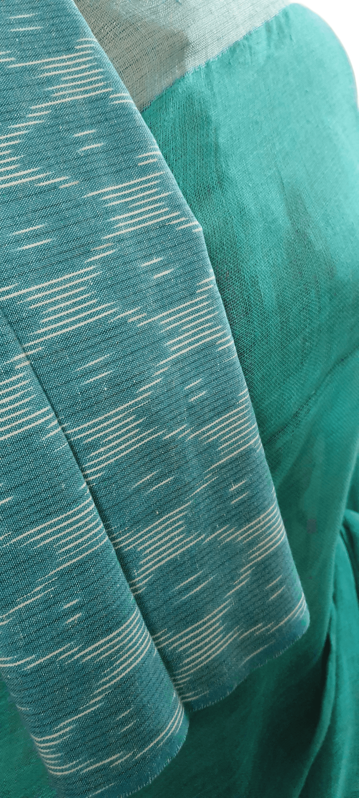 Blue Green Soft Linen Cotton Saree with Pure Ikkat Cotton Blouse BHR05 - Ethnic's By Anvi Creations