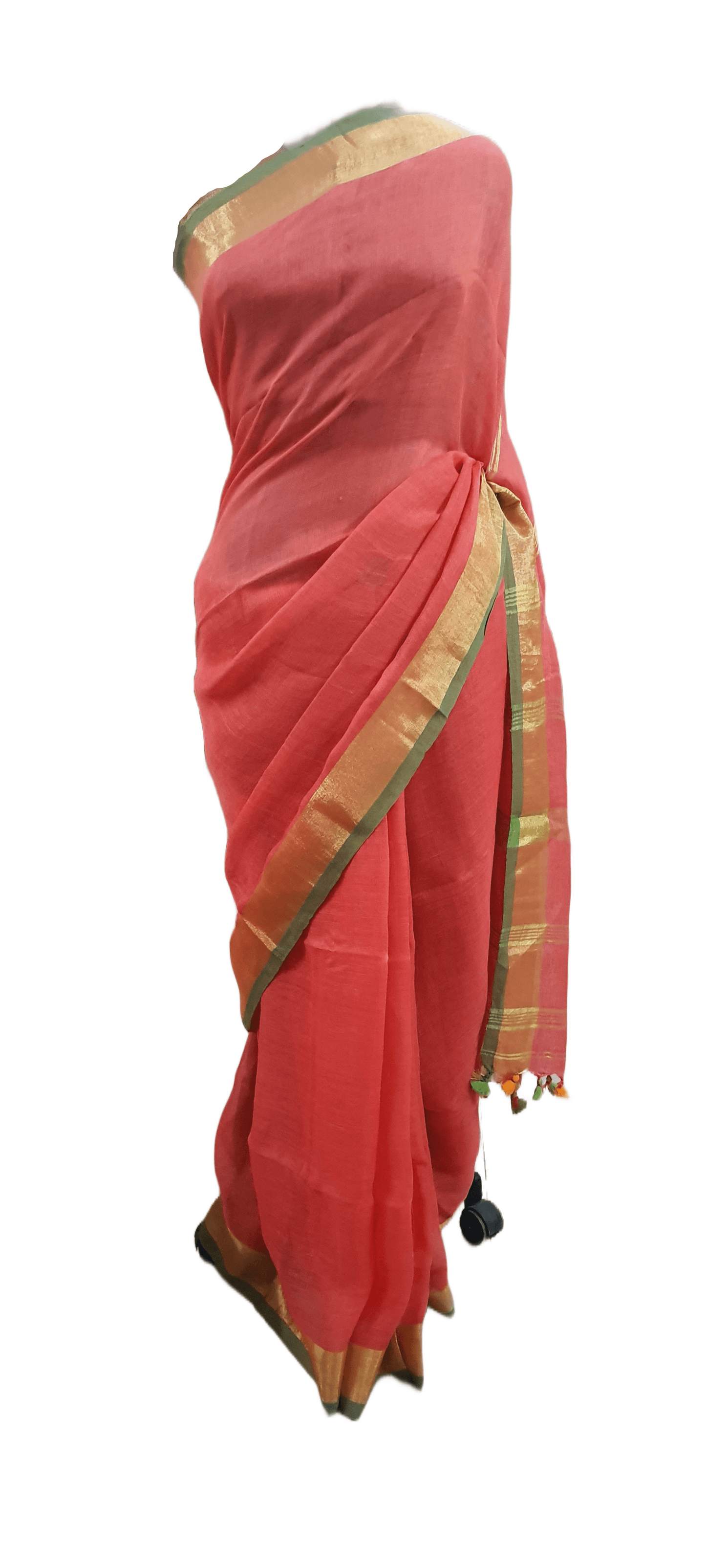 Pink Soft Linen Cotton Saree with Pure Ikkat Cotton Blouse BHR06 - Ethnic's By Anvi Creations