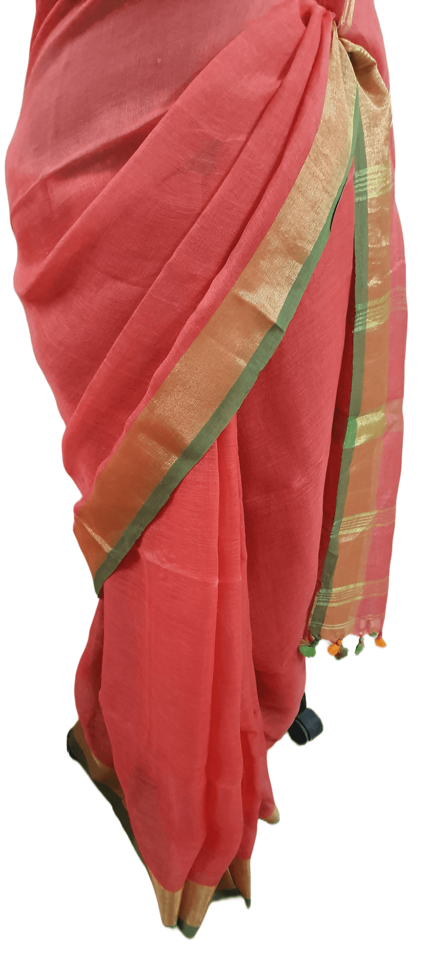 Pink Soft Linen Cotton Saree with Pure Ikkat Cotton Blouse BHR06 - Ethnic's By Anvi Creations