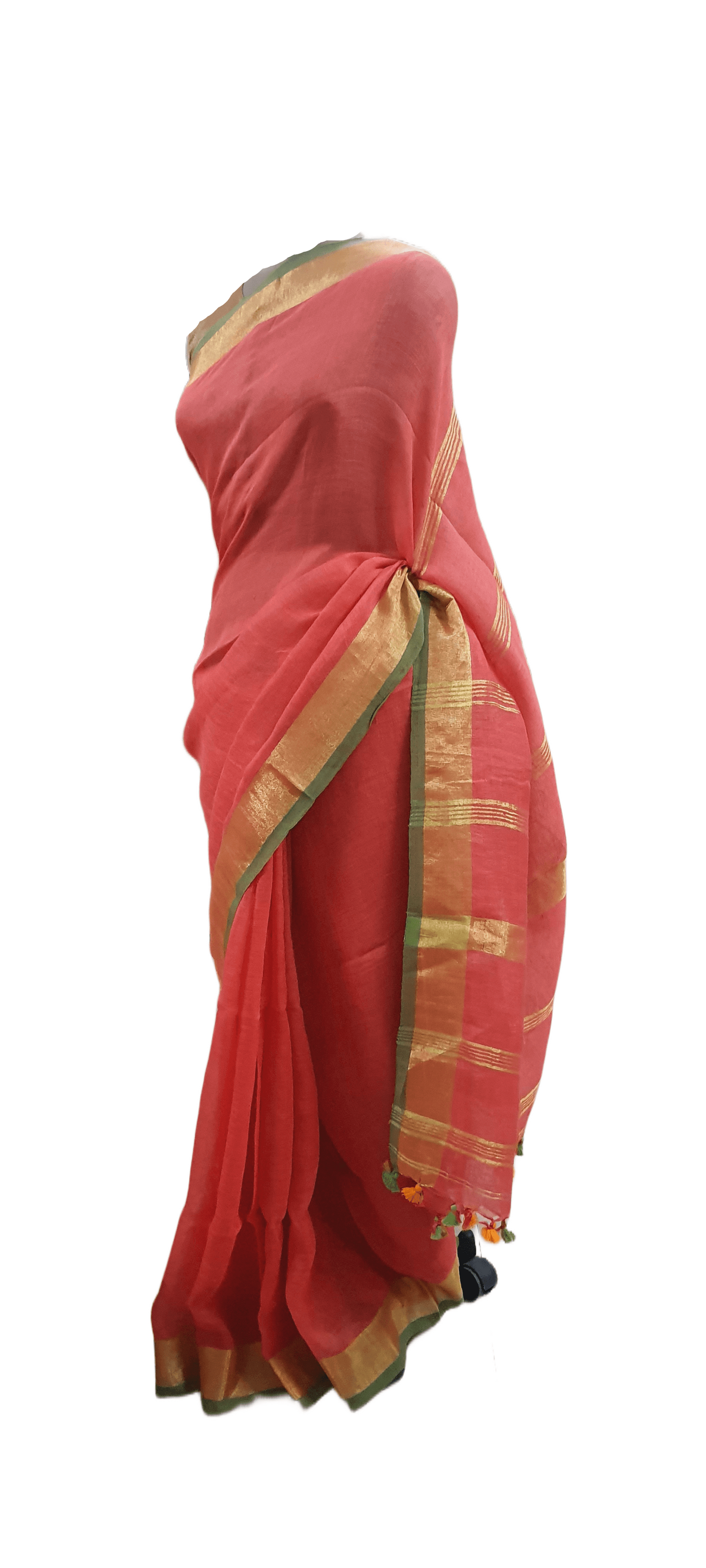 Pink Soft Linen Cotton Saree with Pure Ikkat Cotton Blouse BHR06 - Ethnic's By Anvi Creations