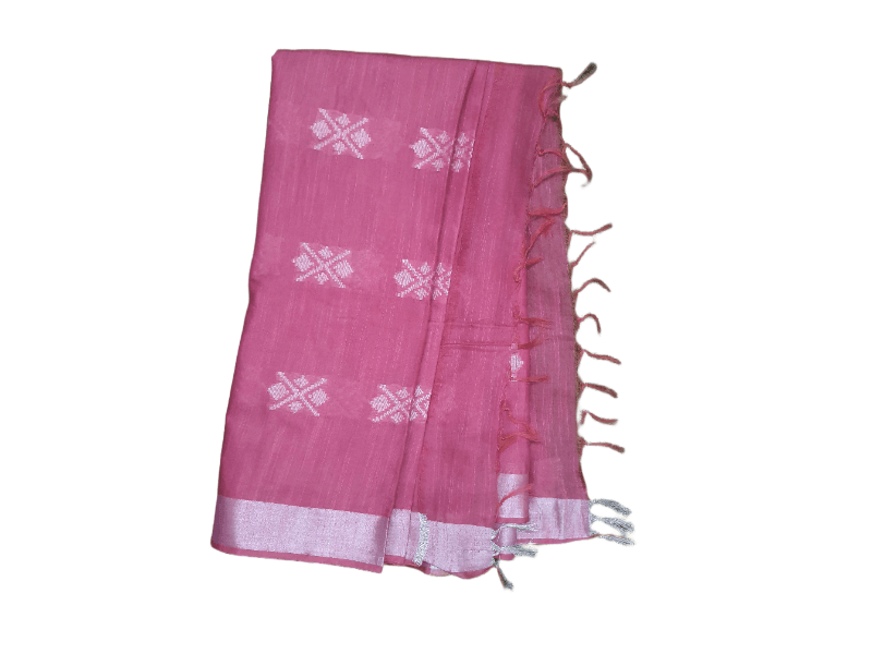 Pink Weaven Linen Cotton Saree with Pure Ikkat Cotton Blouse BHR07 - Ethnic's By Anvi Creations