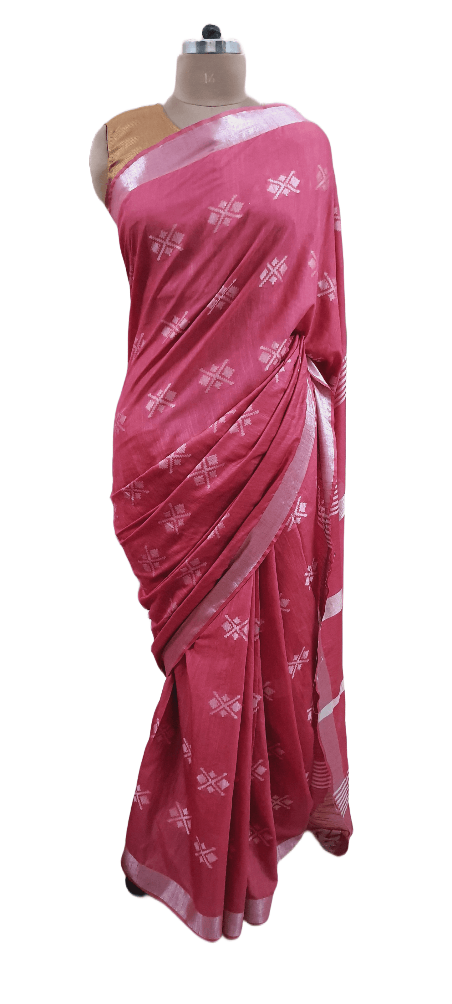 Pink Weaven Linen Cotton Saree with Pure Ikkat Cotton Blouse BHR07 - Ethnic's By Anvi Creations