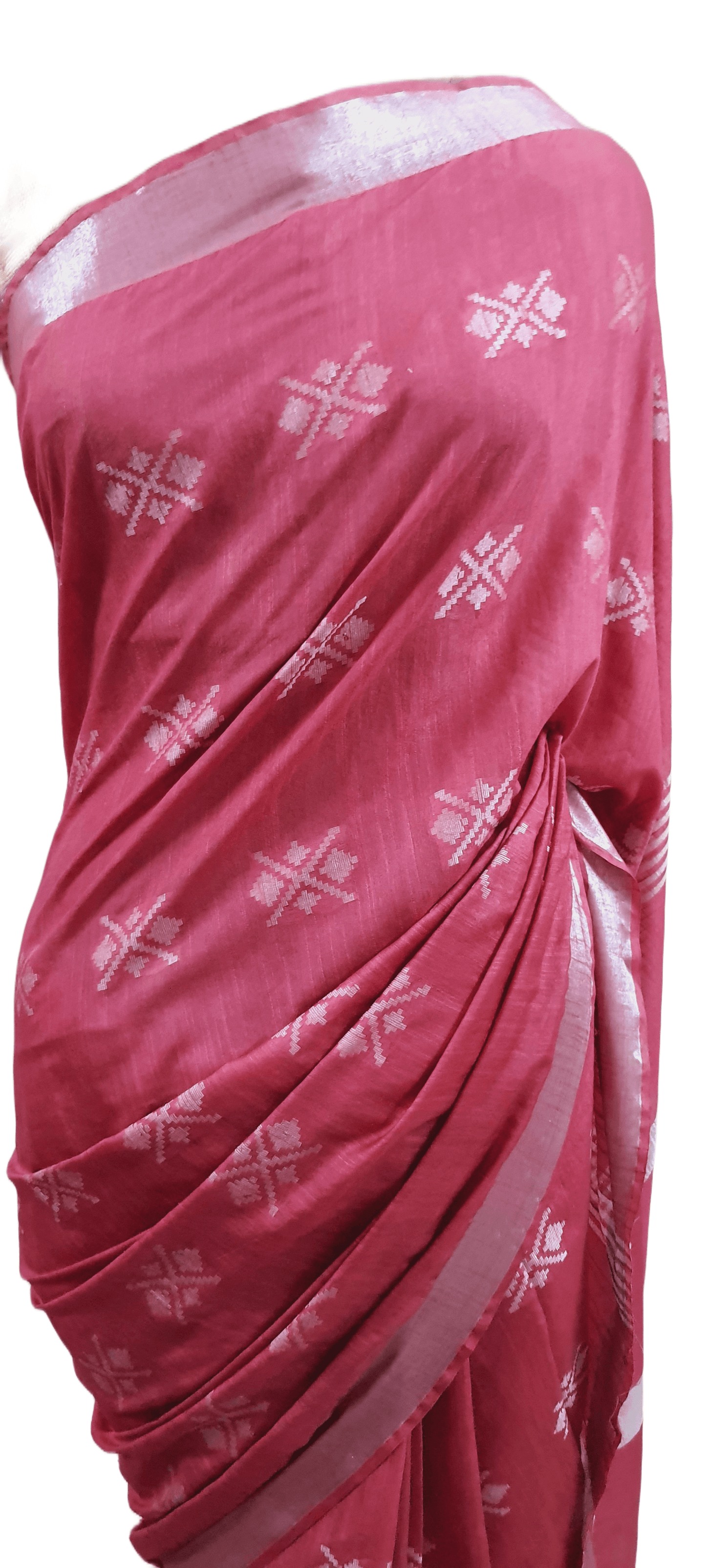 Pink Weaven Linen Cotton Saree with Pure Ikkat Cotton Blouse BHR07 - Ethnic's By Anvi Creations