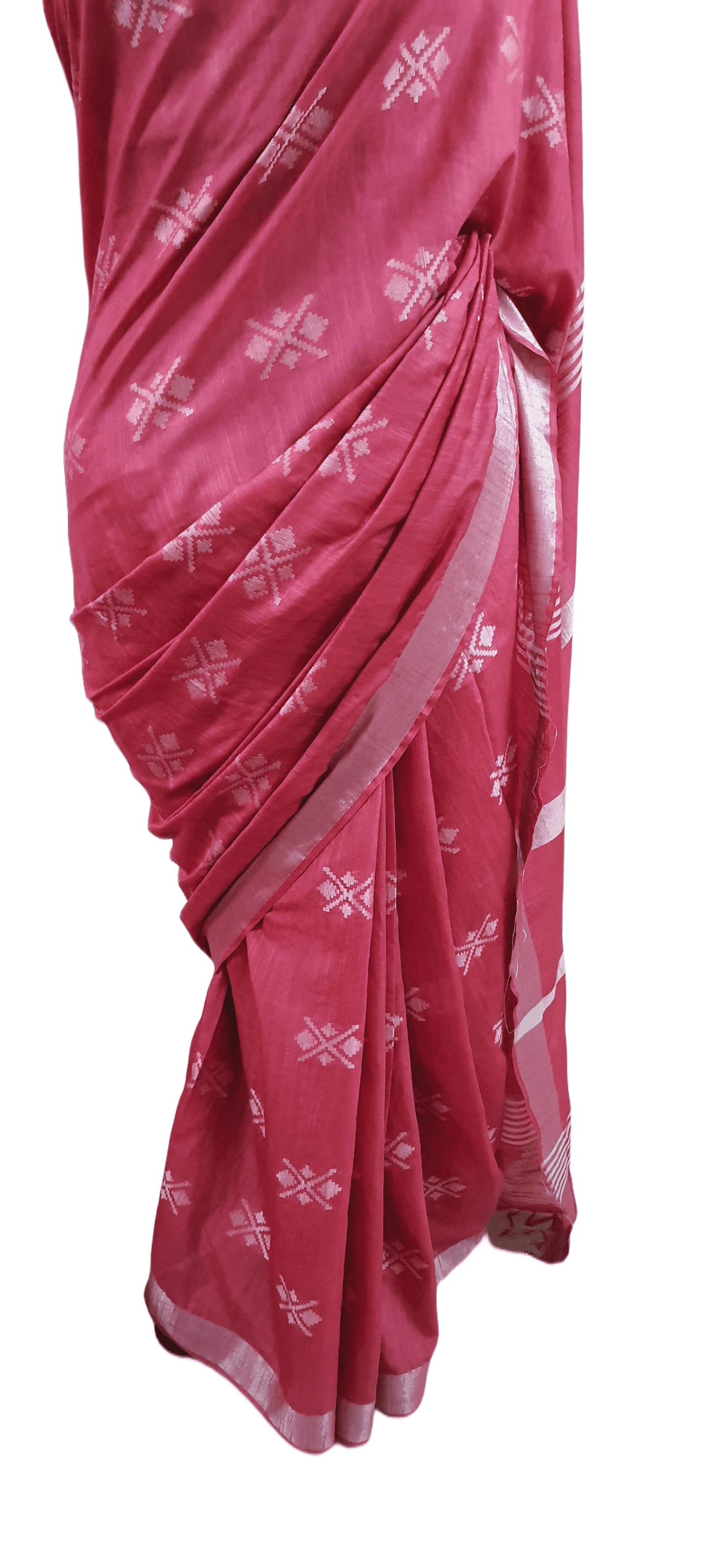 Pink Weaven Linen Cotton Saree with Pure Ikkat Cotton Blouse BHR07 - Ethnic's By Anvi Creations