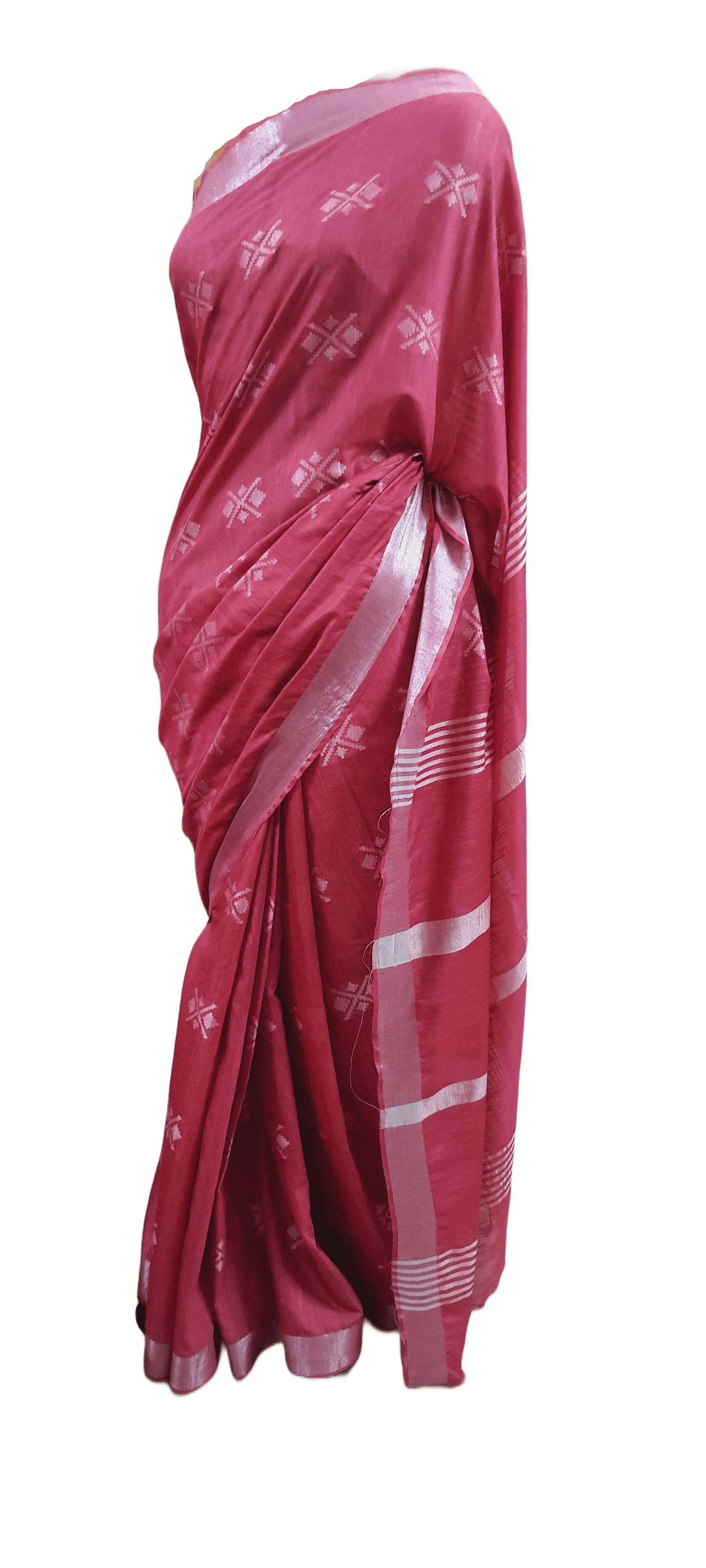 Pink Weaven Linen Cotton Saree with Pure Ikkat Cotton Blouse BHR07 - Ethnic's By Anvi Creations