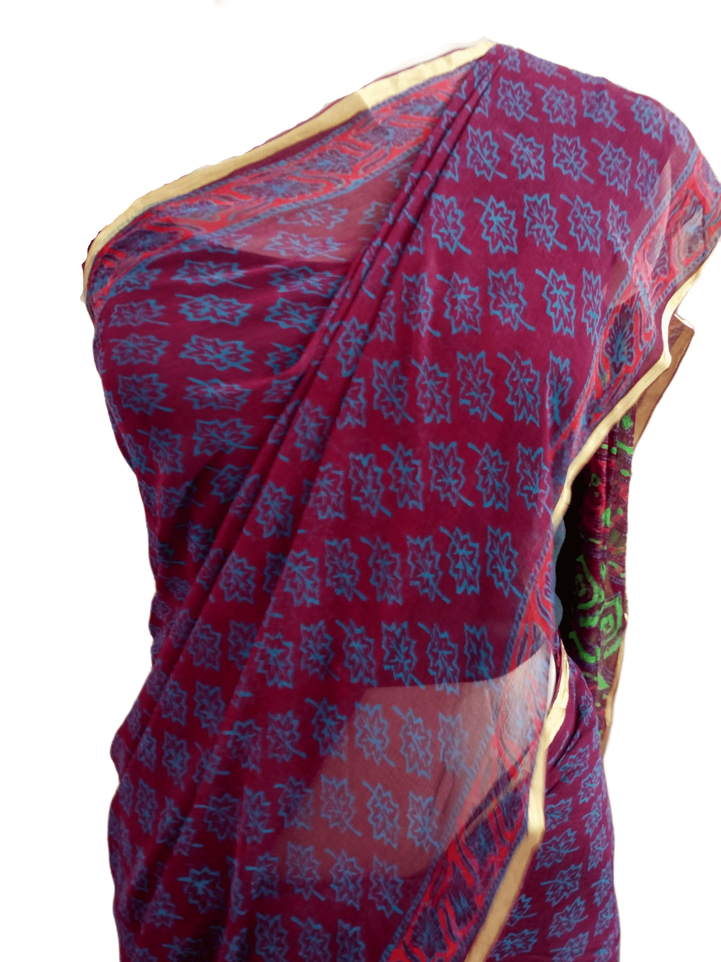Purple Pure Chiffon Block Printed Saree BPC1-Anvi Creations-Handloom