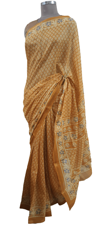 Yellow screen Printed Mulmul Cotton saree BPKO01 - Ethnic's By Anvi Creations