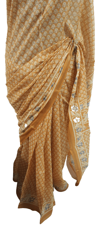 Yellow screen Printed Mulmul Cotton saree BPKO01 - Ethnic's By Anvi Creations