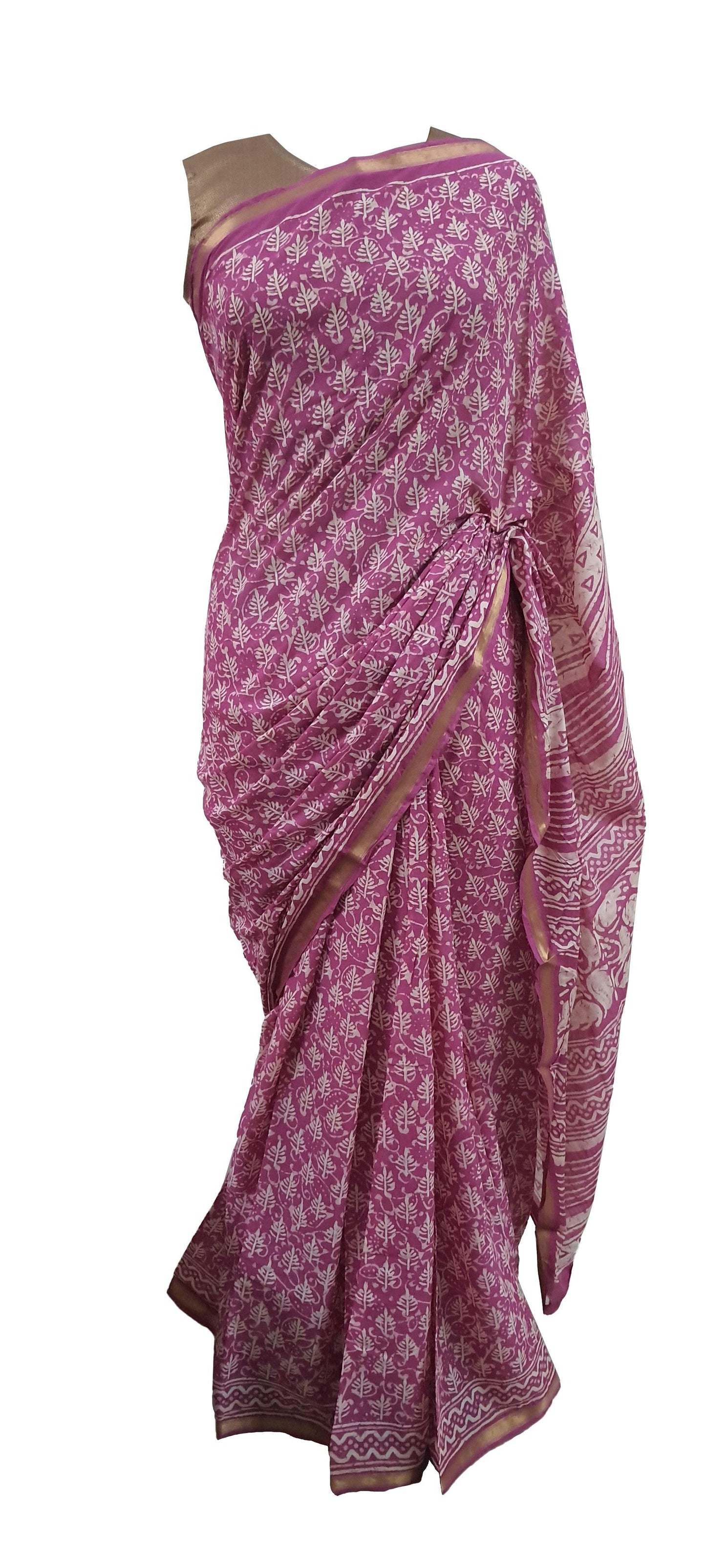 Pink screen Printed Chanderi Cotton saree CHBP01 - Ethnic's By Anvi Creations