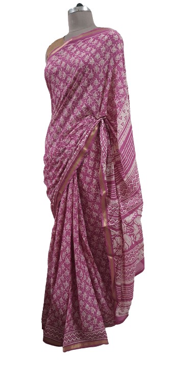 Pink screen Printed Chanderi Cotton saree CHBP01 - Ethnic's By Anvi Creations