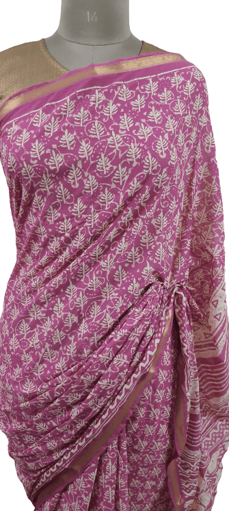 Pink screen Printed Chanderi Cotton saree CHBP01 - Ethnic's By Anvi Creations