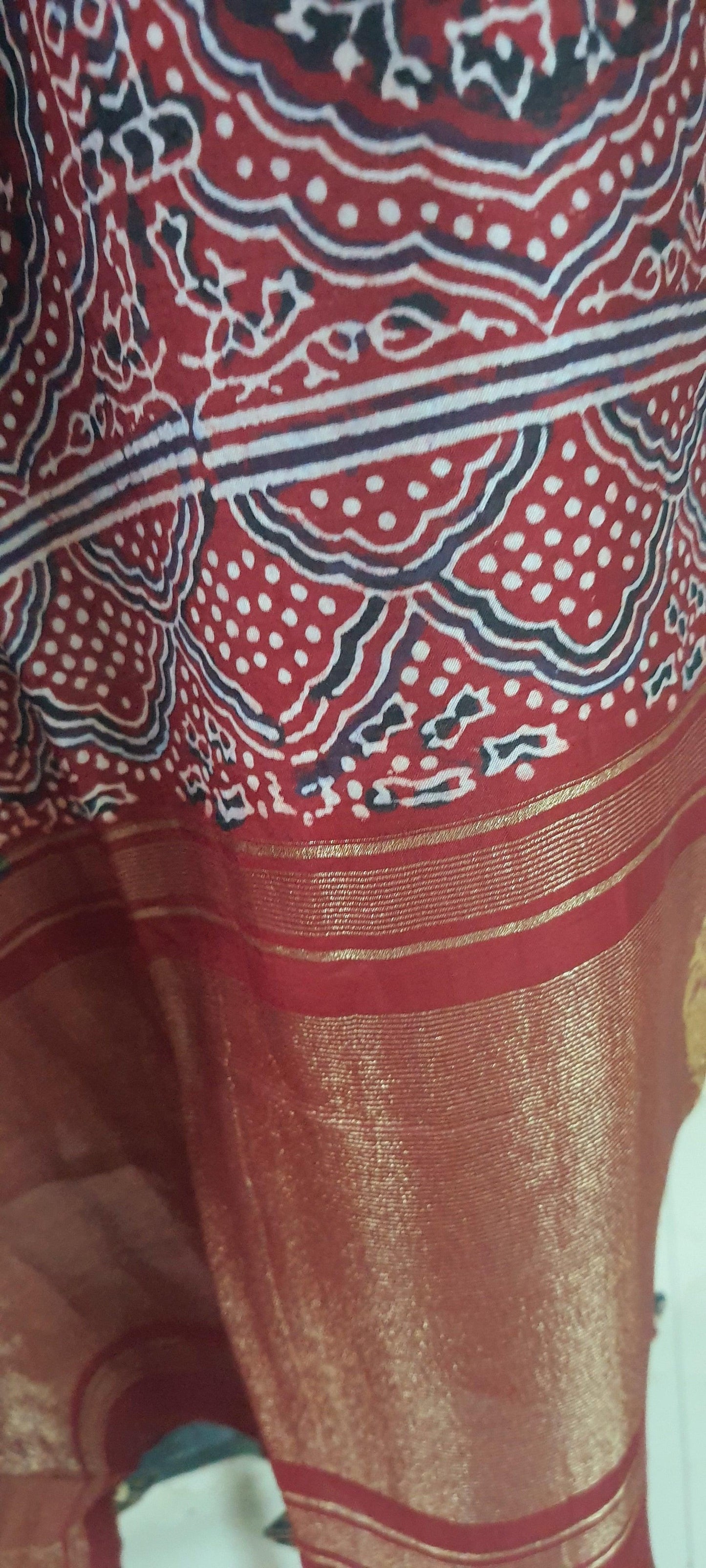 Maroon Munga Silk Ajrakh Printed Dupatta With Weaving Border and palla DP101 - Ethnic's By Anvi Creations