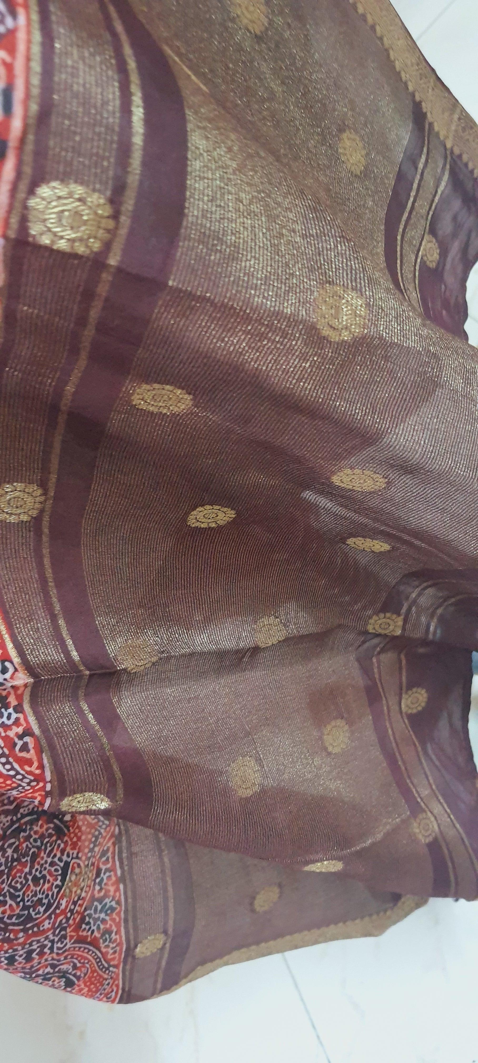 Maroon Silk Zari Weaving Ajrakh Printed Dupatta DP104 - Ethnic's By Anvi Creations