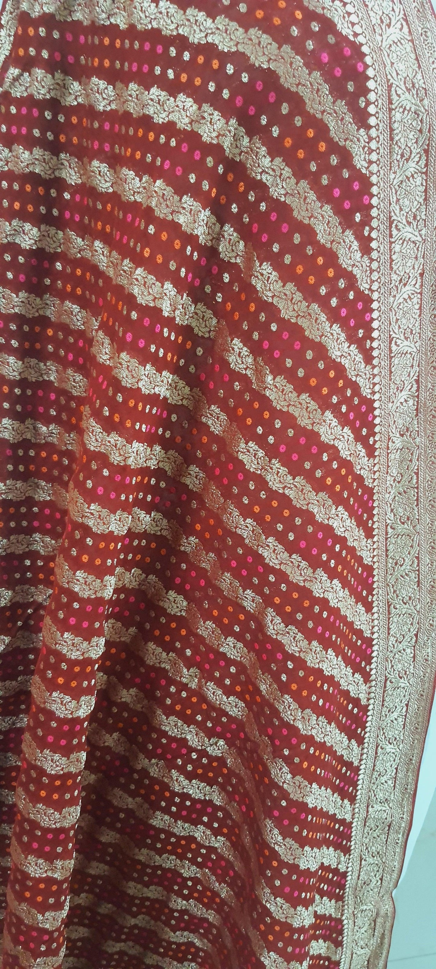 Maroonish Red Georgette Zari Weave Bandhani Dupatta DP92 - Ethnic's By Anvi Creations