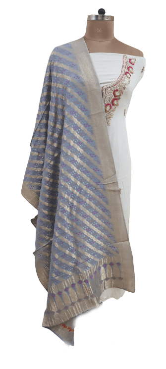 Grey Georgette Zari Weave Bandhani Dupatta DP93 - Ethnic's By Anvi Creations