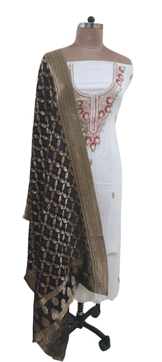 Black Georgette Zari Weave Bandhani Dupatta DP95 - Ethnic's By Anvi Creations