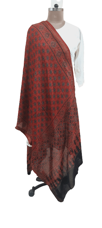 Maroon Chanderi Cotton With zari Edging Ajrakh Printed Dupatta DP96 - Ethnic's By Anvi Creations