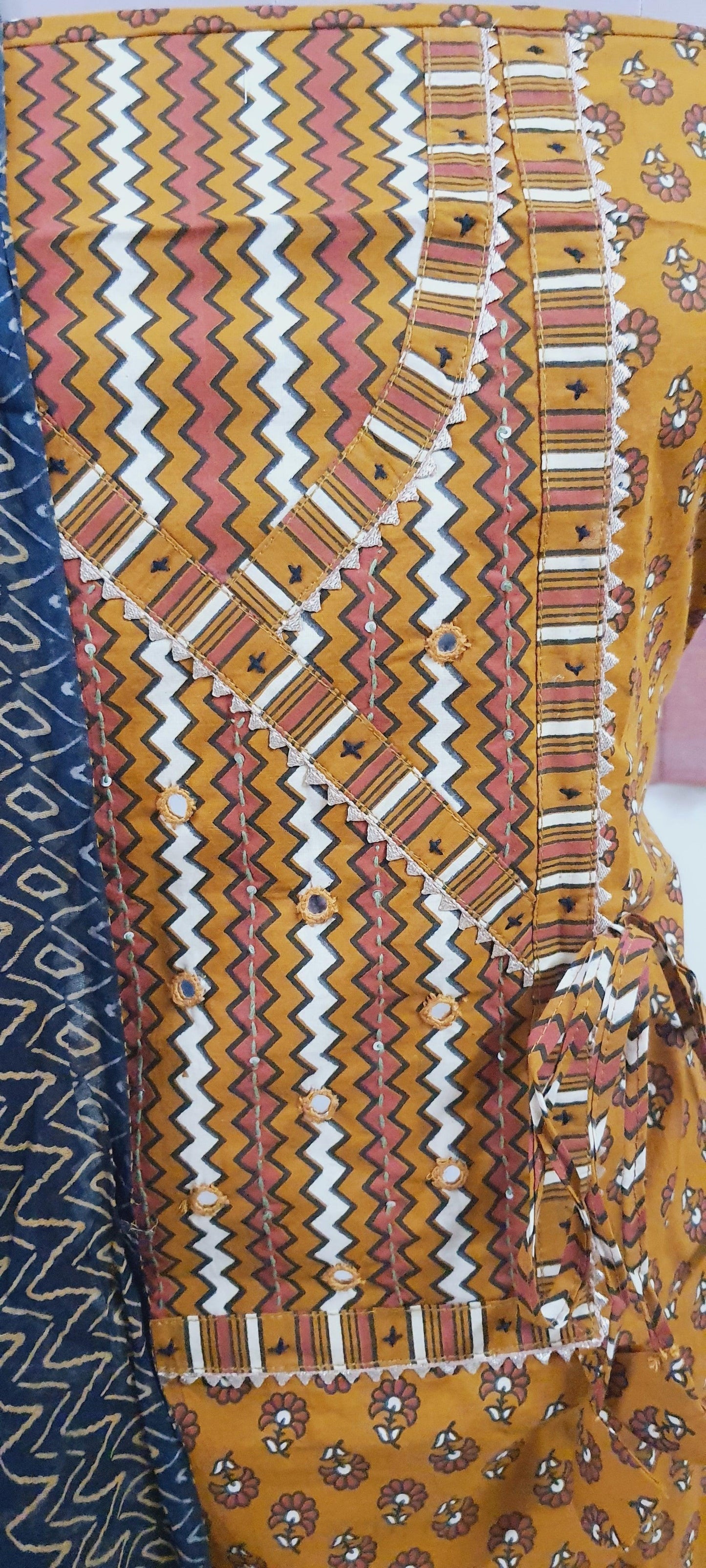 Yellow Jaipuri Printed Angrakha Style Cotton Suit EV05 - Ethnic's By Anvi Creations