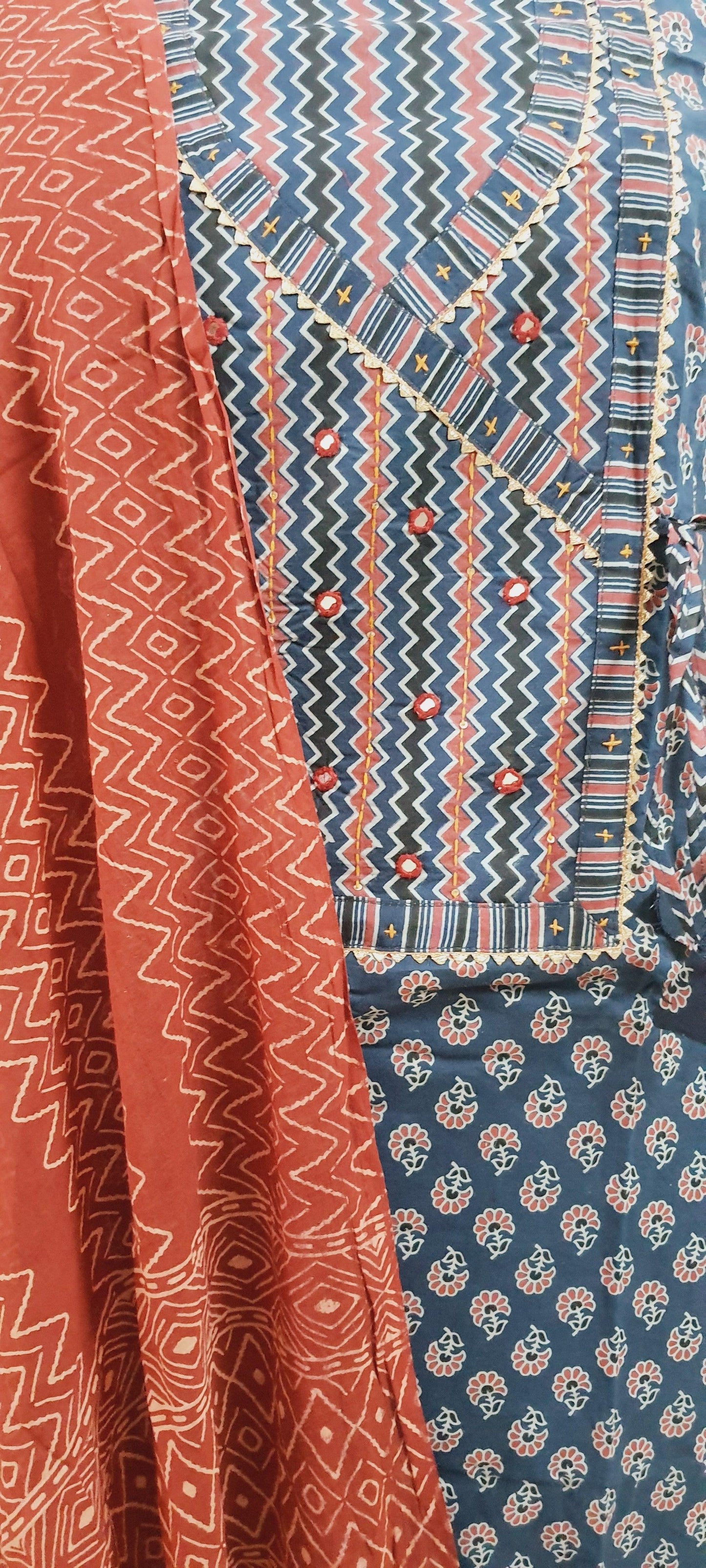 Indigo Blue Jaipuri Printed Angrakha Style Cotton Suit EV06 - Ethnic's By Anvi Creations