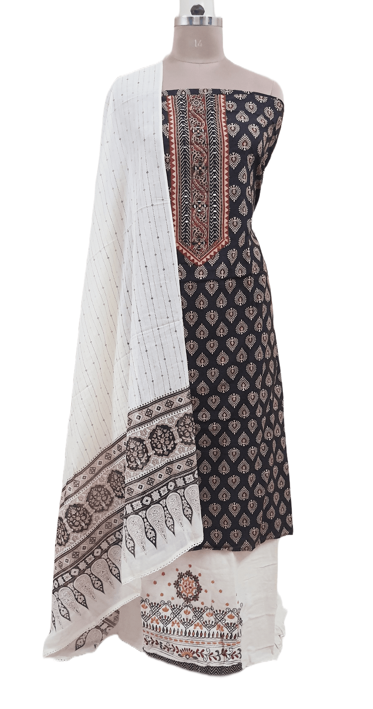 Black Jaipuri Printed Ajrakh Style Cotton Suit EV10 - Ethnic's By Anvi Creations